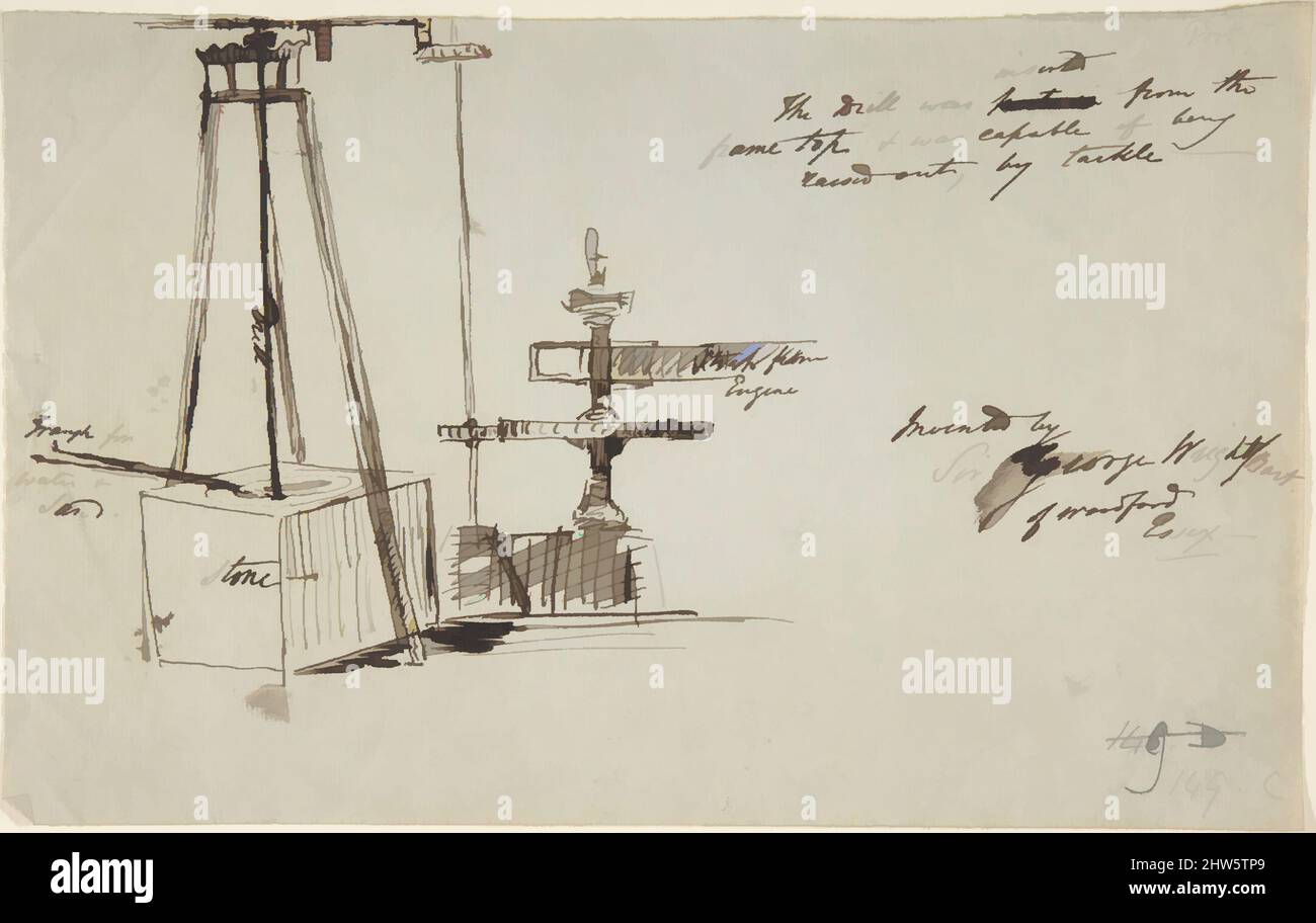 Art inspiré par l'esquisse d'un foret et d'une scie en pierre, fin 19th–mi-20th siècle, stylo et encre, feuille: 7 3/4 x 12 3/4 po. (19,7 x 32,4 cm), Sir George Wright (britannique, Leeds 1860–1942, œuvres classiques modernisées par Artotop avec une touche de modernité. Formes, couleur et valeur, impact visuel accrocheur sur l'art émotions par la liberté d'œuvres d'art d'une manière contemporaine. Un message intemporel qui cherche une nouvelle direction créative. Artistes qui se tournent vers le support numérique et créent le NFT Artotop Banque D'Images