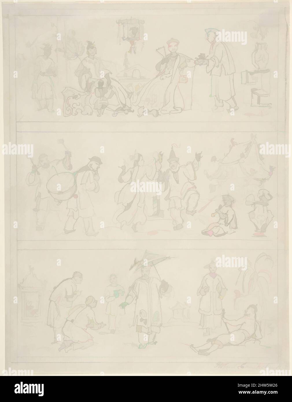Art inspiré par trois frises de figurines chinoises, 1800–1856, Graphite, feuille : 8 3/4 x 6 3/4 po. (22,2 x 17,1 cm), dessins, Robert Cruikshank (britannique, Londres 1789–1856, œuvres classiques modernisées par Artotop avec une touche de modernité. Formes, couleur et valeur, impact visuel accrocheur sur l'art émotions par la liberté d'œuvres d'art d'une manière contemporaine. Un message intemporel qui cherche une nouvelle direction créative. Artistes qui se tournent vers le support numérique et créent le NFT Artotop Banque D'Images