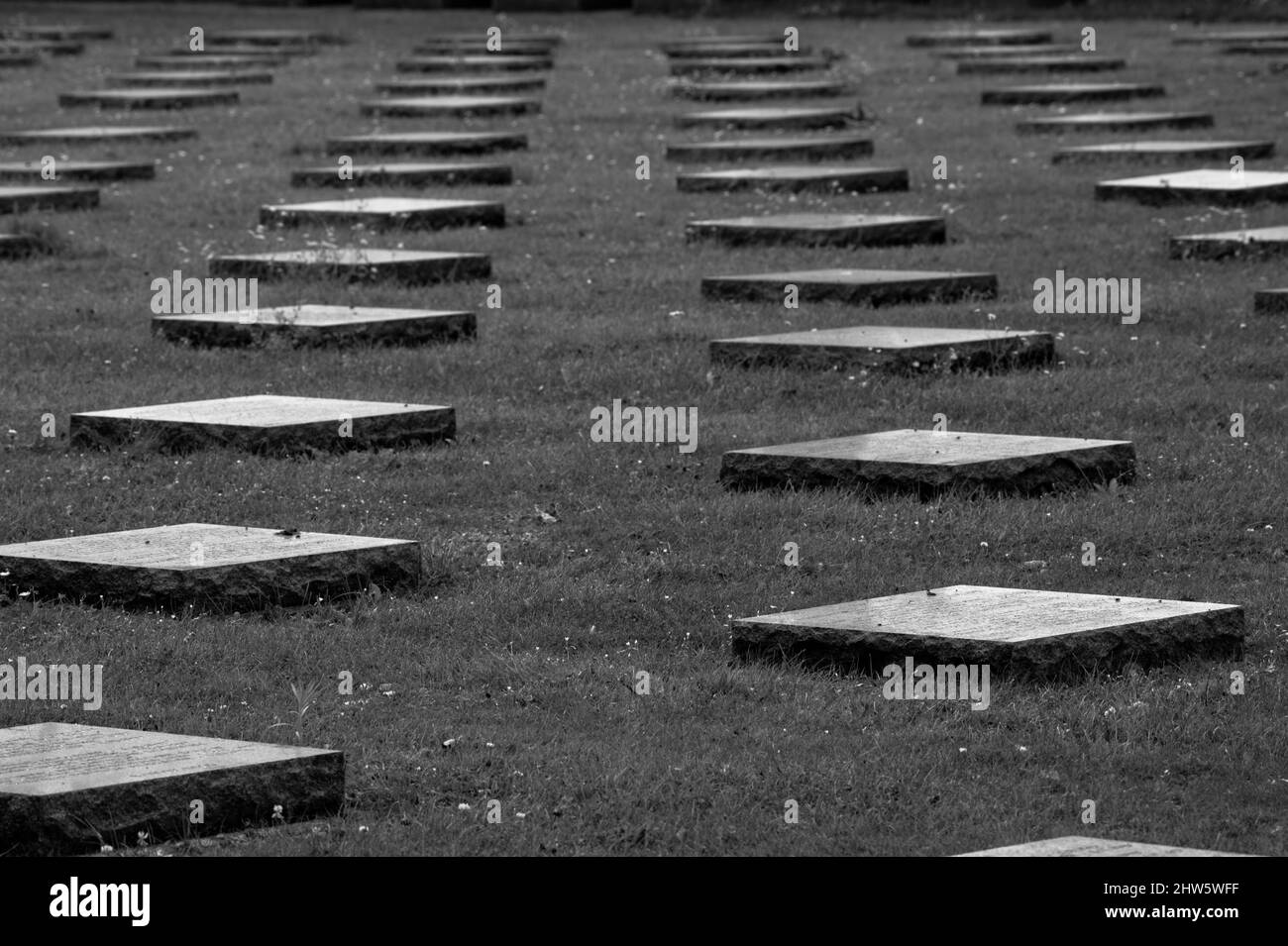 Yper, Belgique - 7 août 2021. Détail des monuments de guerre du cimetière de Langemark. Langemark est le plus célèbre cimetière allemand de la première guerre mondiale en Belgique. Banque D'Images