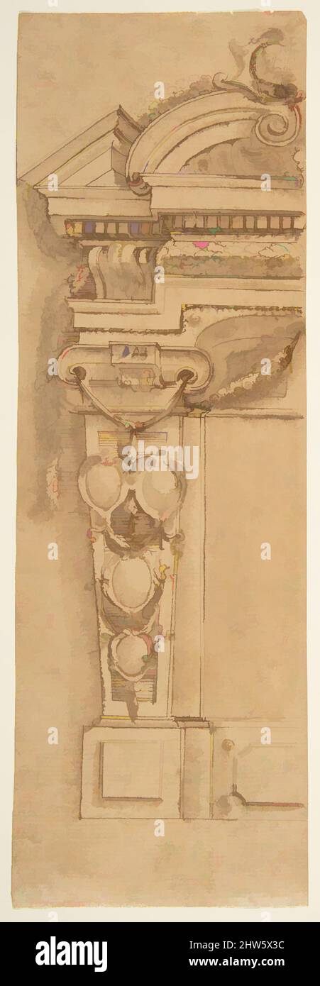 Art inspiré par le design architectural présentant deux solutions alternatives (en deux fragments), 17th Century, encre stylo et marron, pinceau et lavage brun sur le point de passage, 10 11/16 x 3 9/16 po. (27,2 x 9 cm), dessins, Anonyme, Italien, 17th Century, Œuvres classiques modernisées par Artotop avec une touche de modernité. Formes, couleur et valeur, impact visuel accrocheur sur l'art émotions par la liberté d'œuvres d'art d'une manière contemporaine. Un message intemporel qui cherche une nouvelle direction créative. Artistes qui se tournent vers le support numérique et créent le NFT Artotop Banque D'Images