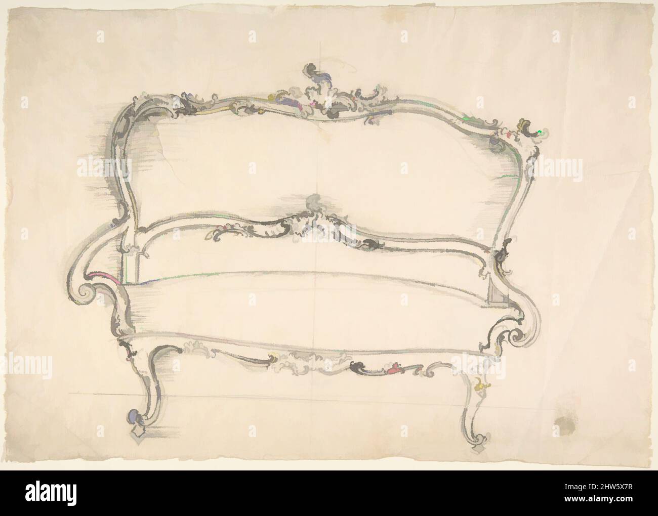 Art inspiré par Design for a Settee, 18th Century, Graphite, feuille: 8 1/2 x 12 po. (21,6 x 30,5 cm), dessins, Anonyme, allemand, 18th siècle, Œuvres classiques modernisées par Artotop avec une touche de modernité. Formes, couleur et valeur, impact visuel accrocheur sur l'art émotions par la liberté d'œuvres d'art d'une manière contemporaine. Un message intemporel qui cherche une nouvelle direction créative. Artistes qui se tournent vers le support numérique et créent le NFT Artotop Banque D'Images