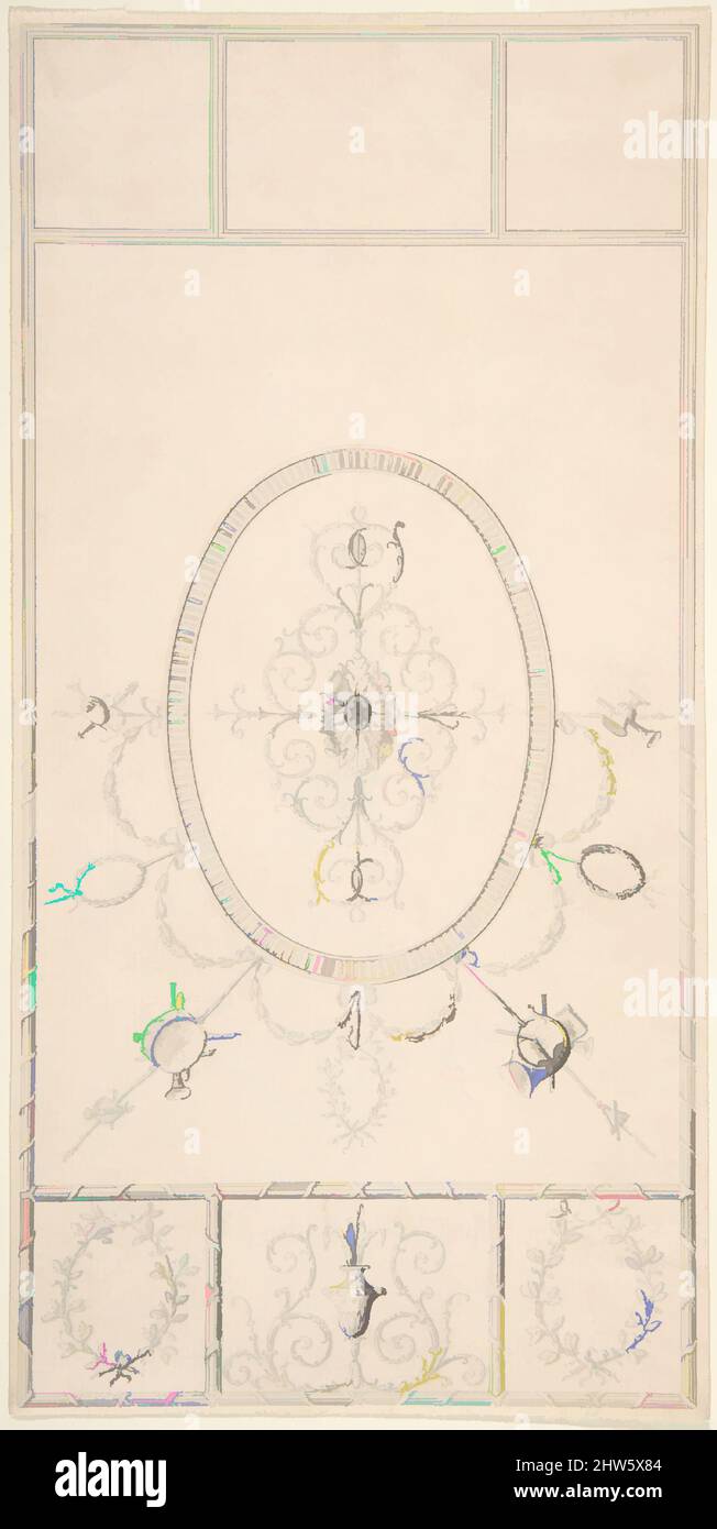 Art inspiré par Design for a Ceiling, 1745–1800, encre noire et stylo grise, feuille : 10 1/4 x 5 1/16 po. (26,1 x 12,9 cm), style of Robert Adam (British, Kirkcaldy, Scotland 1728–1792 Londres, œuvres classiques modernisées par Artotop avec une touche de modernité. Formes, couleur et valeur, impact visuel accrocheur sur l'art émotions par la liberté d'œuvres d'art d'une manière contemporaine. Un message intemporel qui cherche une nouvelle direction créative. Artistes qui se tournent vers le support numérique et créent le NFT Artotop Banque D'Images