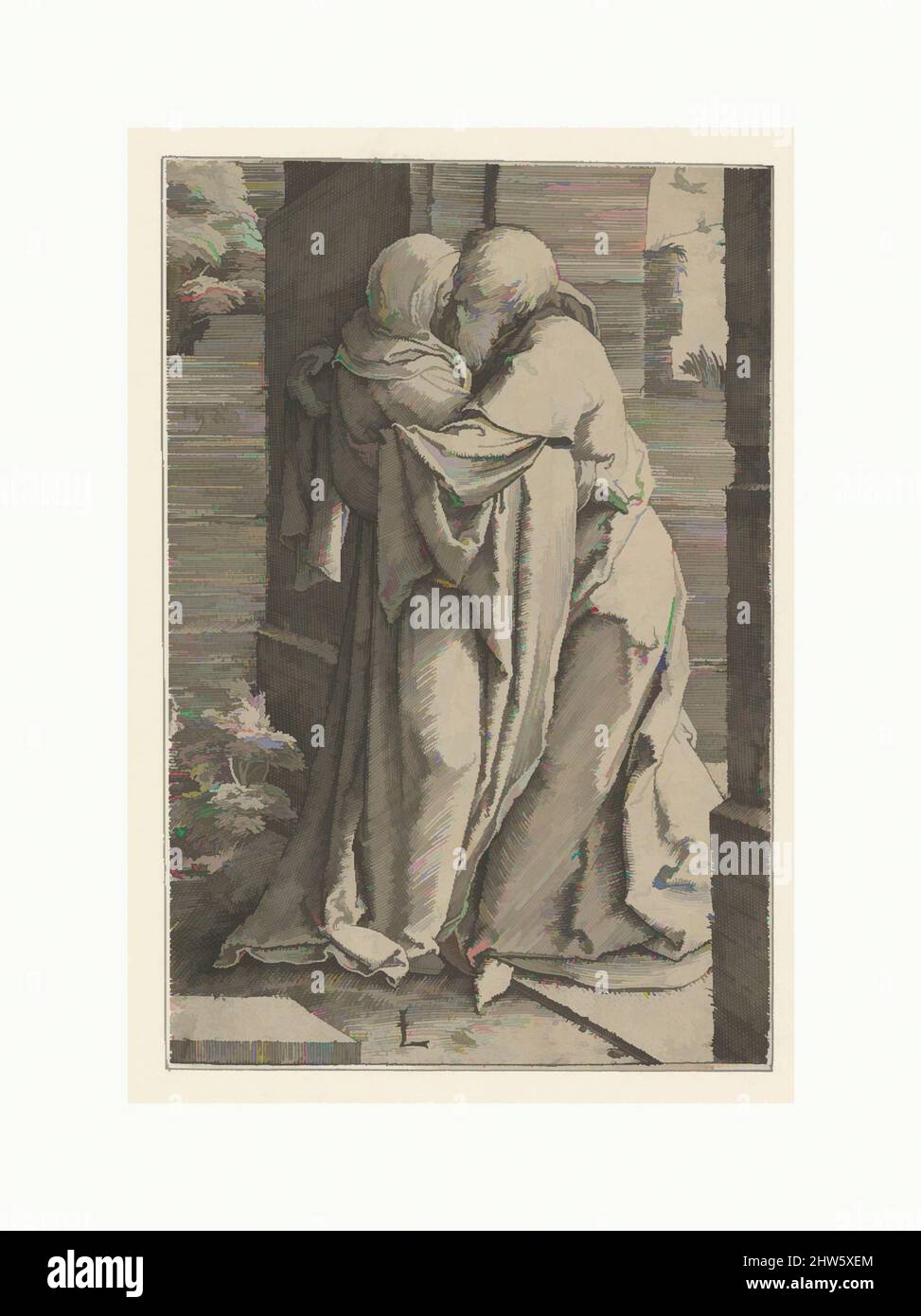 Art inspiré par St. Joachim Enjoing St. Anna, 1520, gravure, feuille : 4 3/16 x 2 3/4 po. (10,6 x 7 cm), tirages, Lucas van Leyden (Netherlandish, Leiden ca. 1494–1533 Leiden, œuvres classiques modernisées par Artotop avec une touche de modernité. Formes, couleur et valeur, impact visuel accrocheur sur l'art émotions par la liberté d'œuvres d'art d'une manière contemporaine. Un message intemporel qui cherche une nouvelle direction créative. Artistes qui se tournent vers le support numérique et créent le NFT Artotop Banque D'Images
