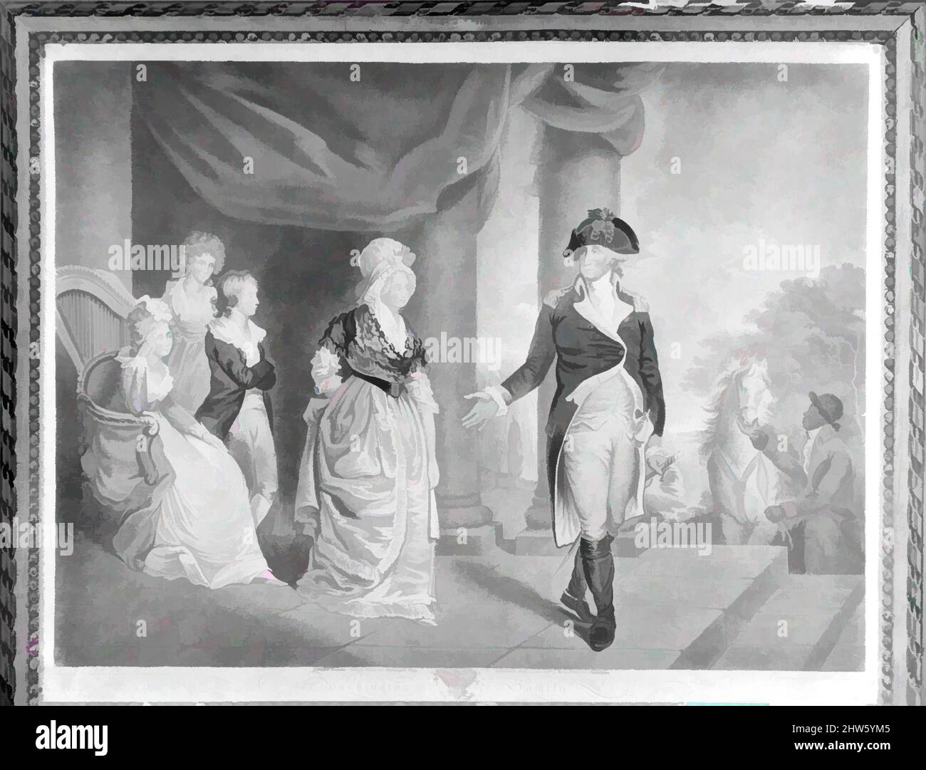Art inspiré par la famille Washington, 1 décembre 1800, Mezzotint, couleur main, feuille : 19 1/2 x 25 po (49,5 x 63,5 cm), estampes, Edward Bell (britannique, actif 1794–1847), d'après Jérémie Paul, Jr. (Américain, probablement né Philadelphie, Pennsylvanie, est mort 1820 près de St. Louis, Missouri, les œuvres classiques modernisées par Artotop avec un peu de modernité. Formes, couleur et valeur, impact visuel accrocheur sur l'art émotions par la liberté d'œuvres d'art d'une manière contemporaine. Un message intemporel qui cherche une nouvelle direction créative. Artistes qui se tournent vers le support numérique et créent le NFT Artotop Banque D'Images