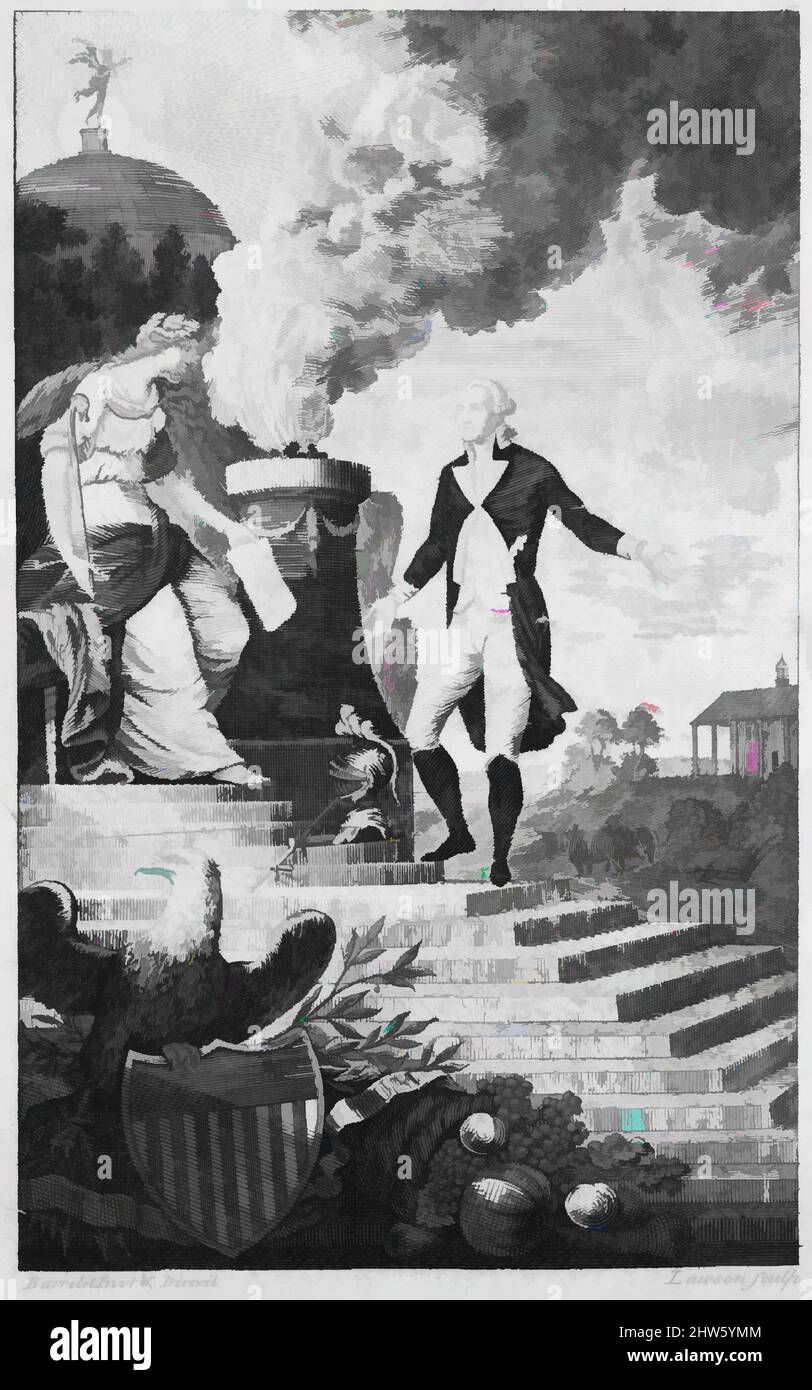 Art inspiré par la démission du général Washington, 1799, gravure et gravure; deuxième état, image: 6 x 3 11/16 po. (15,3 x 9,4 cm), Prints, Alexander Lawson (British, Lanark, Écosse 1773–1846 Philadelphie, Pennsylvanie), après John James Barralet (irlandais, Dublin ca. 1747–1815, œuvres classiques modernisées par Artotop avec une touche de modernité. Formes, couleur et valeur, impact visuel accrocheur sur l'art émotions par la liberté d'œuvres d'art d'une manière contemporaine. Un message intemporel qui cherche une nouvelle direction créative. Artistes qui se tournent vers le support numérique et créent le NFT Artotop Banque D'Images