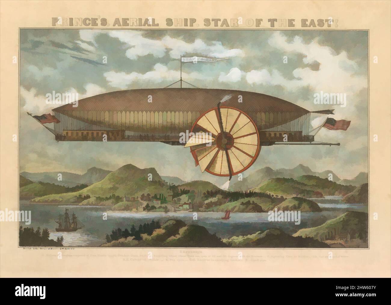 Art inspiré par le bateau aérien du Prince. Star of the East!, 19th siècle, lithographie couleur main, image: 8 x 12 7/8 po. (20,3 x 32,7 cm), tirages, oeuvres classiques modernisées par Artotop avec une touche de modernité. Formes, couleur et valeur, impact visuel accrocheur sur l'art émotions par la liberté d'œuvres d'art d'une manière contemporaine. Un message intemporel qui cherche une nouvelle direction créative. Artistes qui se tournent vers le support numérique et créent le NFT Artotop Banque D'Images