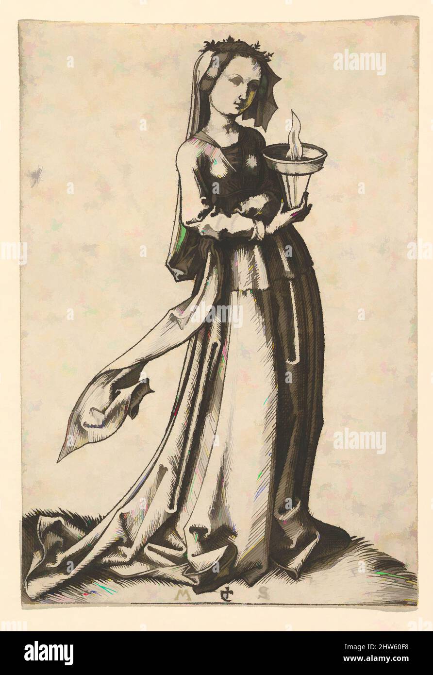 Art inspiré par la quatrième Vierge Sage, de la série The Wise and idiot Virgins, 15th Century, gravure, Prints, Martin Schongauer (allemand, Colmar ca. 1435/50–1491 Breisach, œuvres classiques modernisées par Artotop avec une touche de modernité. Formes, couleur et valeur, impact visuel accrocheur sur l'art émotions par la liberté d'œuvres d'art d'une manière contemporaine. Un message intemporel qui cherche une nouvelle direction créative. Artistes qui se tournent vers le support numérique et créent le NFT Artotop Banque D'Images