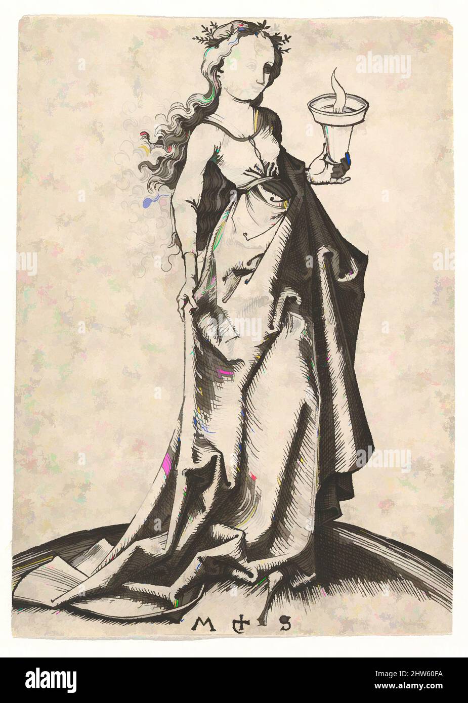 Art inspiré par la deuxième Vierge Sage, 15th siècle, gravure, estampes, Martin Schongauer (allemand, Colmar ca. 1435/50–1491 Breisach, œuvres classiques modernisées par Artotop avec une touche de modernité. Formes, couleur et valeur, impact visuel accrocheur sur l'art émotions par la liberté d'œuvres d'art d'une manière contemporaine. Un message intemporel qui cherche une nouvelle direction créative. Artistes qui se tournent vers le support numérique et créent le NFT Artotop Banque D'Images