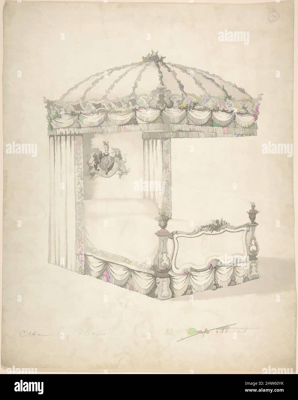 Art inspiré par Design for Bed and Canopy, 1841–84, stylo et encre noire, feuille : 12 5/16 x 10 po. (31,2 x 25,4 cm), Charles Hindley et fils (Britannique, Londres 1841–1917 Londres, œuvres classiques modernisées par Artotop avec une touche de modernité. Formes, couleur et valeur, impact visuel accrocheur sur l'art émotions par la liberté d'œuvres d'art d'une manière contemporaine. Un message intemporel qui cherche une nouvelle direction créative. Artistes qui se tournent vers le support numérique et créent le NFT Artotop Banque D'Images