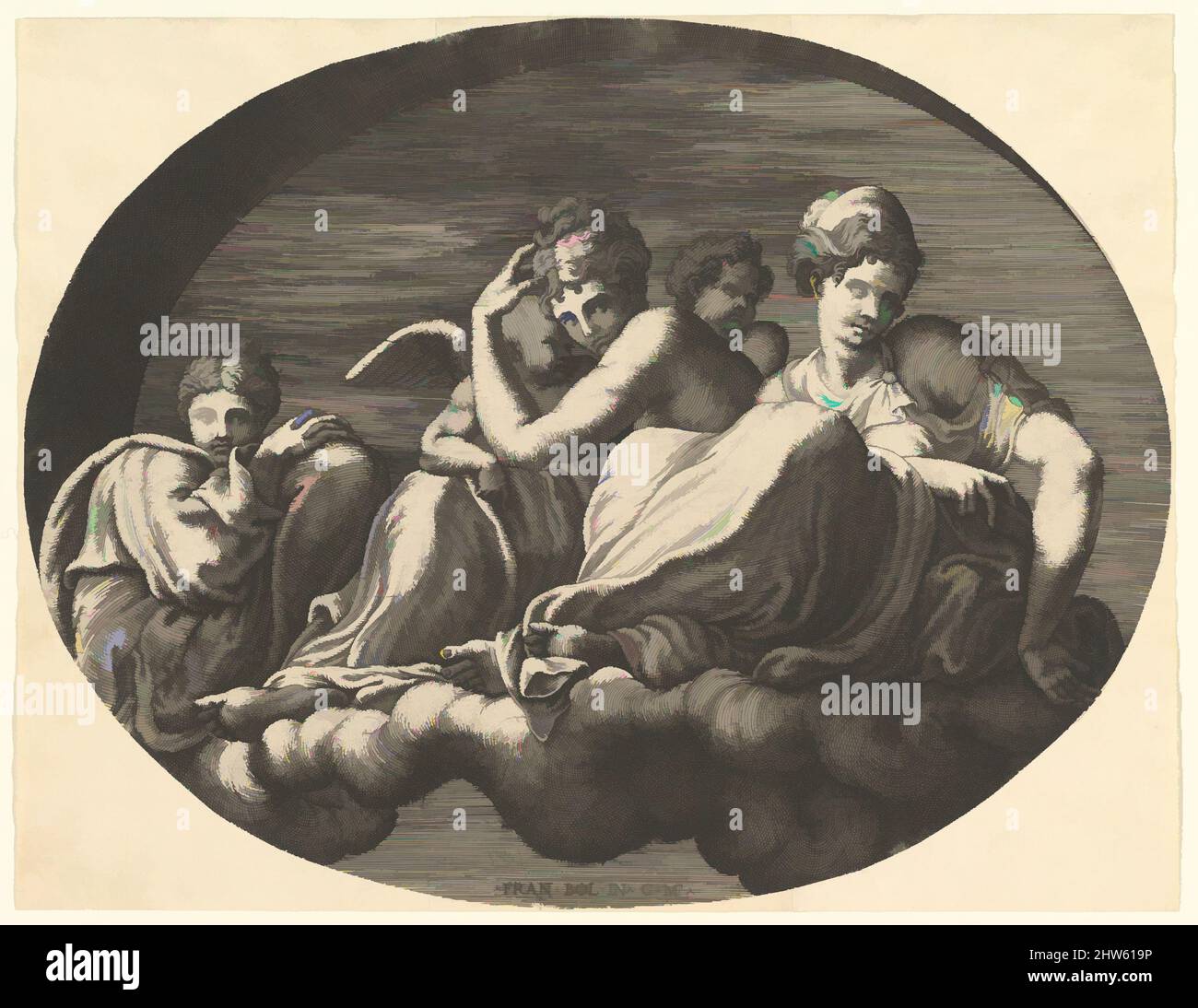 Art inspiré par Vénus et Cupid, deux autres déesses et un puto, d'une série de huit compositions d'après les dessins de Francesco Primaticcio pour le plafond de la Galerie Ulysses (détruite 1738-39) à Fontainebleau, 1560s, gravure, feuille: 7 1/4 x 9 5/16 po. (18,4 x 23,6 cm) des œuvres classiques modernisées par Artotop avec une touche de modernité. Formes, couleur et valeur, impact visuel accrocheur sur l'art émotions par la liberté d'œuvres d'art d'une manière contemporaine. Un message intemporel qui cherche une nouvelle direction créative. Artistes qui se tournent vers le support numérique et créent le NFT Artotop Banque D'Images