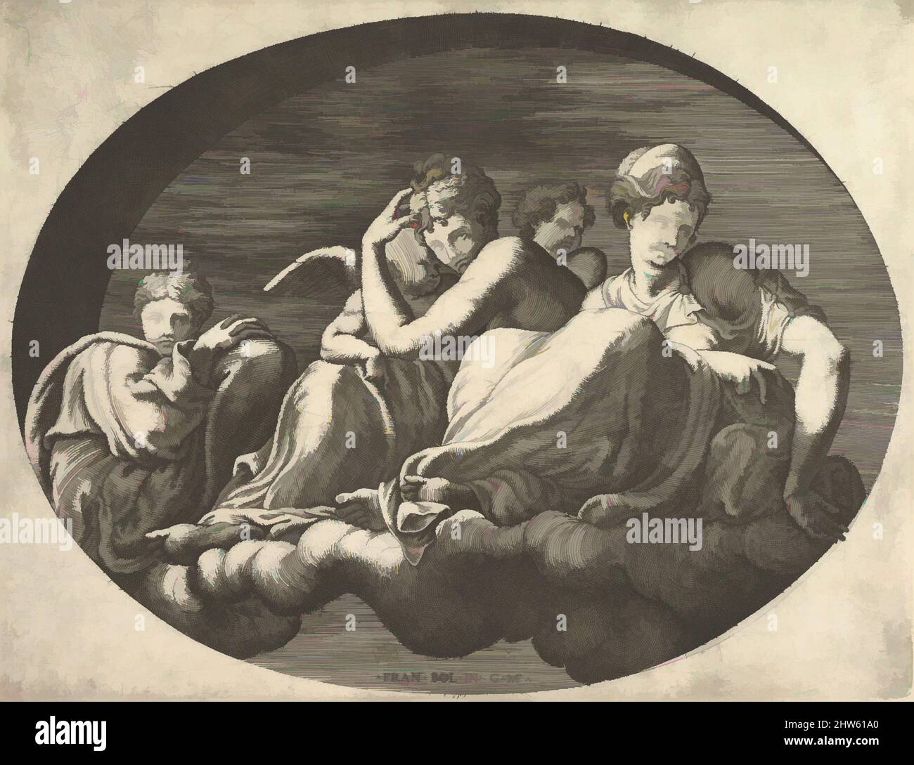 Art inspiré par Vénus et Cupid, deux autres Déesses, et un Putto, d'une série de huit compositions d'après les dessins de Francesco Primaticcio pour le plafond de la Galerie Ulysses (détruit 1738-39) à Fontainebleau, 1560s, gravure, feuille: 7 1/2 x 9 5/8 po. (19 x 24,5 cm) platemark, œuvres classiques modernisées par Artotop avec une touche de modernité. Formes, couleur et valeur, impact visuel accrocheur sur l'art émotions par la liberté d'œuvres d'art d'une manière contemporaine. Un message intemporel qui cherche une nouvelle direction créative. Artistes qui se tournent vers le support numérique et créent le NFT Artotop Banque D'Images