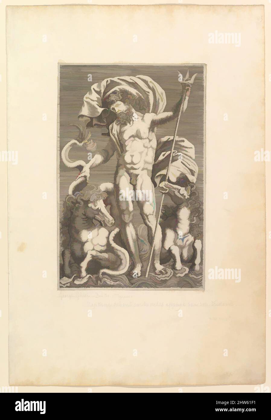Art inspiré par Neptune entre deux chevaux de mer, env. 1560–80, gravure, plaque : 9 9/16 x 6 1/4 po. (24,3 x 15,9 cm) platemark, Prints, Anonyme, Italien?, 16th Century, Après Perino del Vaga (Pietro Buonaccorsi) (Italien, Florence 1501–1547 Rome, oeuvres classiques modernisées par Artotop avec un peu de modernité. Formes, couleur et valeur, impact visuel accrocheur sur l'art émotions par la liberté d'œuvres d'art d'une manière contemporaine. Un message intemporel qui cherche une nouvelle direction créative. Artistes qui se tournent vers le support numérique et créent le NFT Artotop Banque D'Images