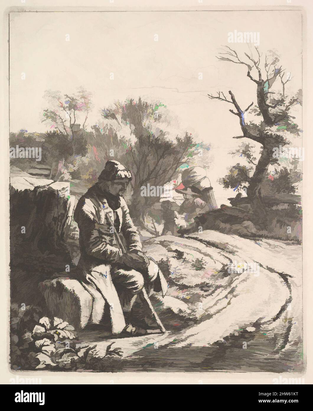 Art inspiré par un vieil homme assis sur la route routière, 1818, Etching; deuxième état, plaque: 6 1/16 x 5 po., gravures, Johann Christoph Erhard (allemand, Nuremberg 1795–1822 Rome, oeuvres classiques modernisées par Artotop avec une touche de modernité. Formes, couleur et valeur, impact visuel accrocheur sur l'art émotions par la liberté d'œuvres d'art d'une manière contemporaine. Un message intemporel qui cherche une nouvelle direction créative. Artistes qui se tournent vers le support numérique et créent le NFT Artotop Banque D'Images