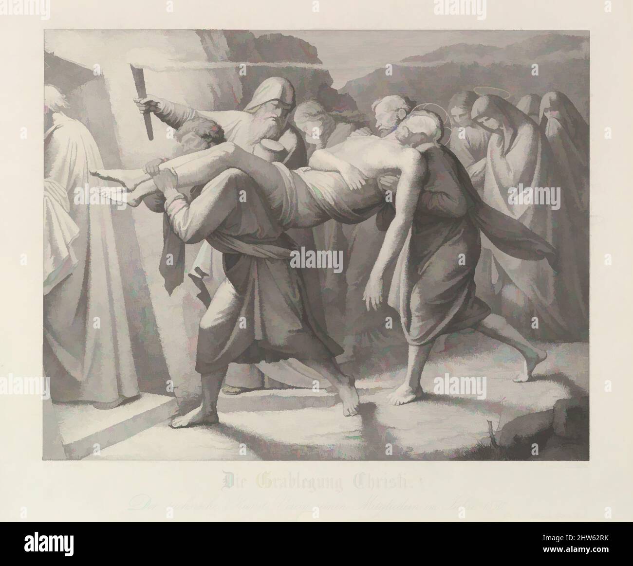 Art inspiré par l'Entombment, 1850, gravure en acier; deuxième état, feuille: 20 1/4 x 23 11/16 po. (51,5 x 60,2 cm), estampes, d'après Johann Friedrich Overbeck (allemand, Lübeck 1789–1869 Rome), gravé par Joseph van Keller (allemand, 1811–1873, oeuvres classiques modernisées par Artotop avec une touche de modernité. Formes, couleur et valeur, impact visuel accrocheur sur l'art émotions par la liberté d'œuvres d'art d'une manière contemporaine. Un message intemporel qui cherche une nouvelle direction créative. Artistes qui se tournent vers le support numérique et créent le NFT Artotop Banque D'Images