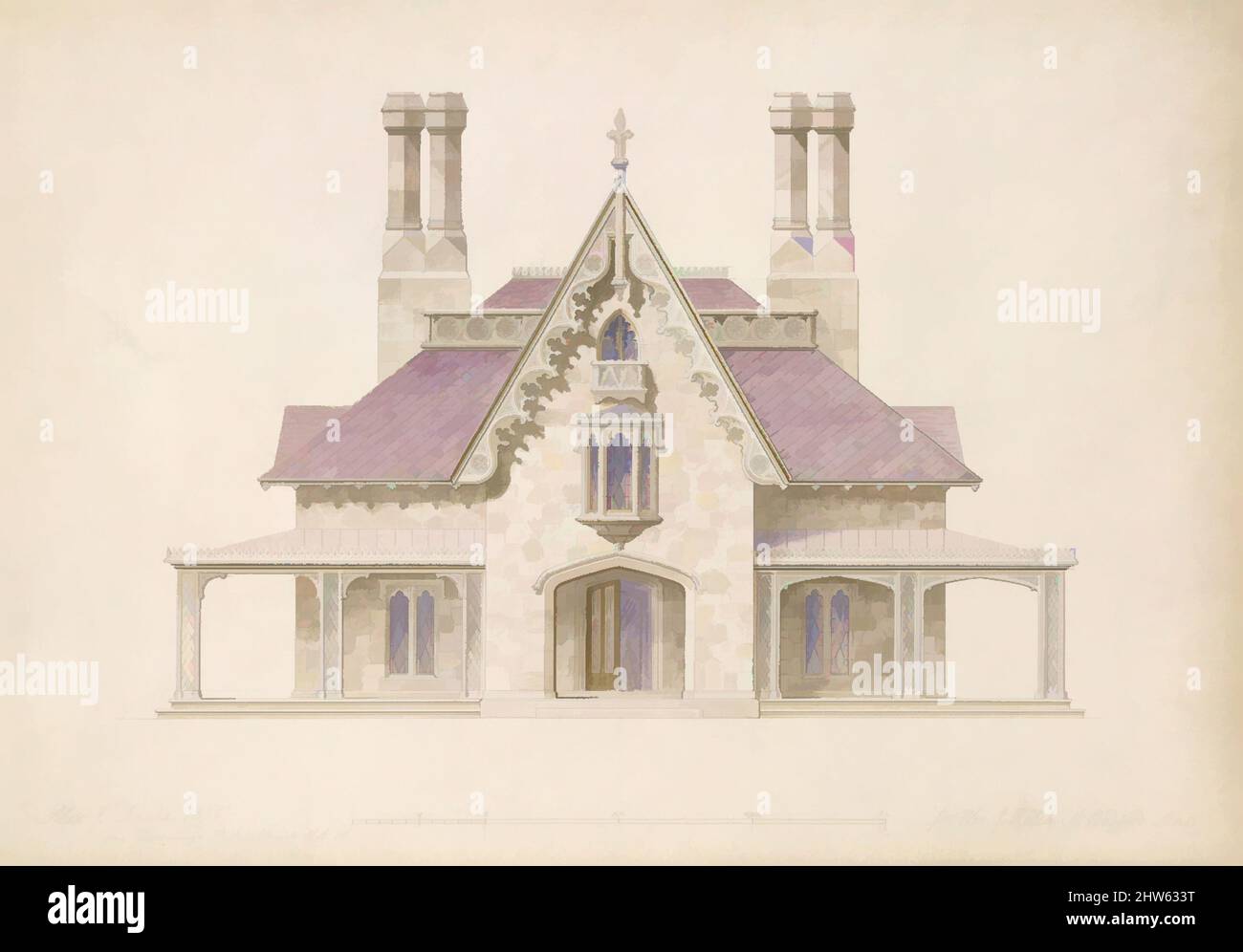 Art inspiré par House for William J. Rotch, New Bedford, Massachusetts (front Elevation), 1845, aquarelle, encre et graphite, feuille : 16 9/16 x 25 3/4 po. (42,1 x 65,4 cm), dessins, Alexander Jackson Davis (américain, New York 1803–1892 West Orange, New Jersey, œuvres classiques modernisées par Artotop avec une touche de modernité. Formes, couleur et valeur, impact visuel accrocheur sur l'art émotions par la liberté d'œuvres d'art d'une manière contemporaine. Un message intemporel qui cherche une nouvelle direction créative. Artistes qui se tournent vers le support numérique et créent le NFT Artotop Banque D'Images