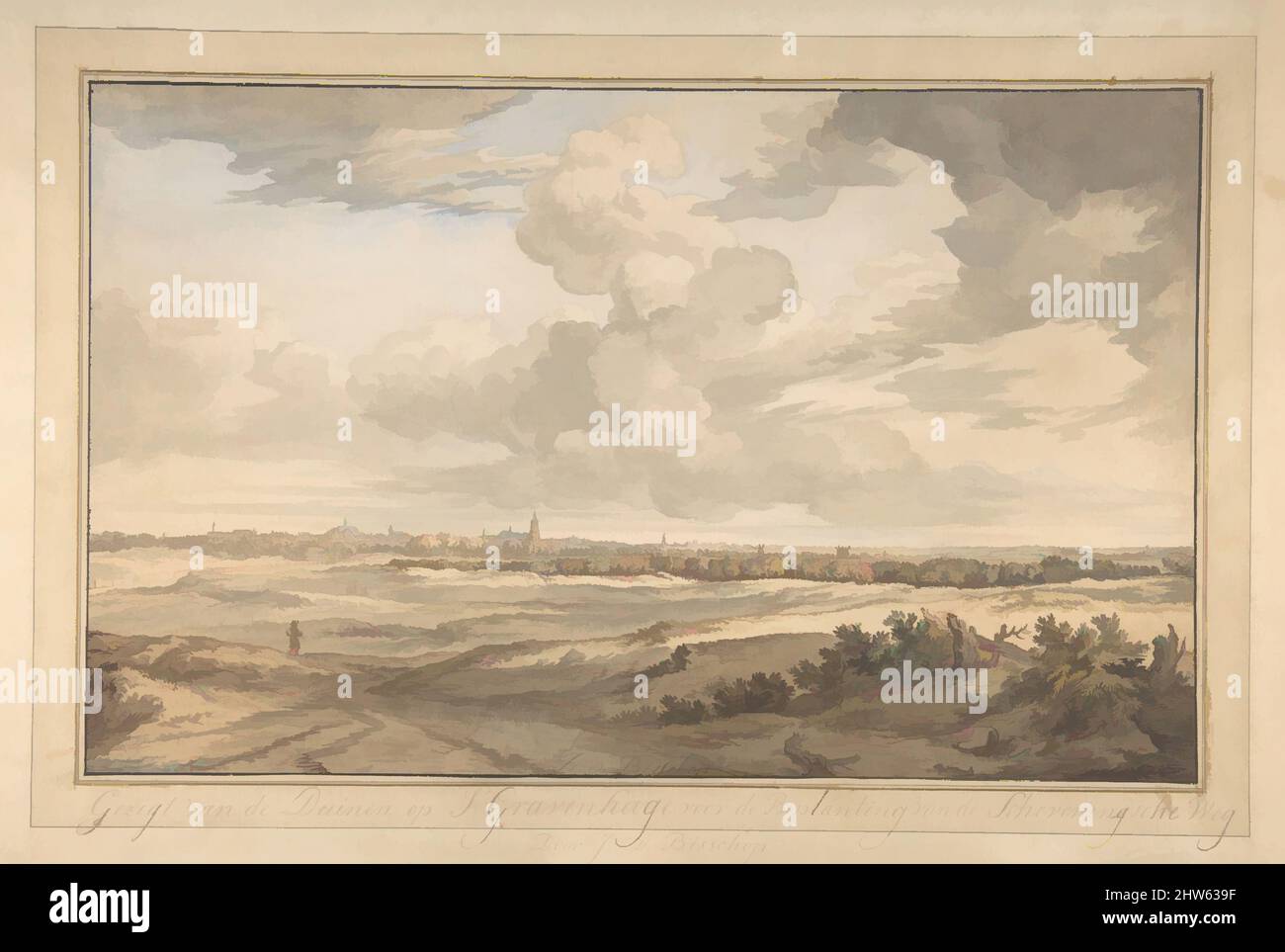 Art inspiré par les paysages panoramiques, 18th Century, encre stylo et marron, pinceau et brun, gris, bleu et vert lavages, sur craie noire, feuille: 9 7/8 x 16 po. (25,1 x 40,6 cm), dessins, Anonymous, Néerlandais, 18th Century, Après Jan de Bisschop (néerlandais, Amsterdam 1628–1671 la Haye, les œuvres classiques modernisées par Artotop avec une touche de modernité. Formes, couleur et valeur, impact visuel accrocheur sur l'art émotions par la liberté d'œuvres d'art d'une manière contemporaine. Un message intemporel qui cherche une nouvelle direction créative. Artistes qui se tournent vers le support numérique et créent le NFT Artotop Banque D'Images