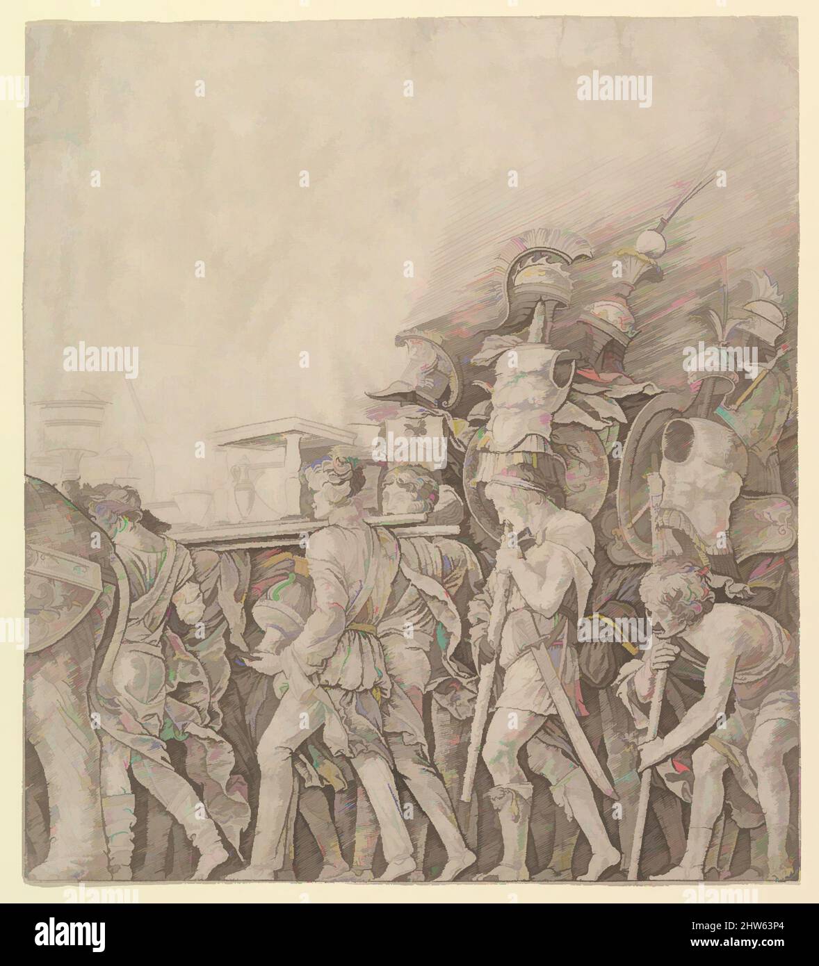 Art inspiré par le triomphe de César : soldats portant des trophées, ca. 1490, gravure, feuille : 11 5/16 x 10 1/4 po. (28,7 x 26 cm), Prints, École d'Andrea Mantegna (Italien, Isola di Carturo 1430/31–1506 Mantua, oeuvres classiques modernisées par Artotop avec un peu de modernité. Formes, couleur et valeur, impact visuel accrocheur sur l'art émotions par la liberté d'œuvres d'art d'une manière contemporaine. Un message intemporel qui cherche une nouvelle direction créative. Artistes qui se tournent vers le support numérique et créent le NFT Artotop Banque D'Images Art inspiré par le triomphe de César : soldats portant des trophées, ca. 1490, gravure, feuille : 11 5/16 x 10 1/4 po. (28,7 x 26 cm), Prints, École d'Andrea Mantegna (Italien, Isola di Carturo 1430/31–1506 Mantua, oeuvres classiques modernisées par Artotop avec un peu de modernité. Formes, couleur et valeur, impact visuel accrocheur sur l'art émotions par la liberté d'œuvres d'art d'une manière contemporaine. Un message intemporel qui cherche une nouvelle direction créative. Artistes qui se tournent vers le support numérique et créent le NFT Artotop Banque D'Images