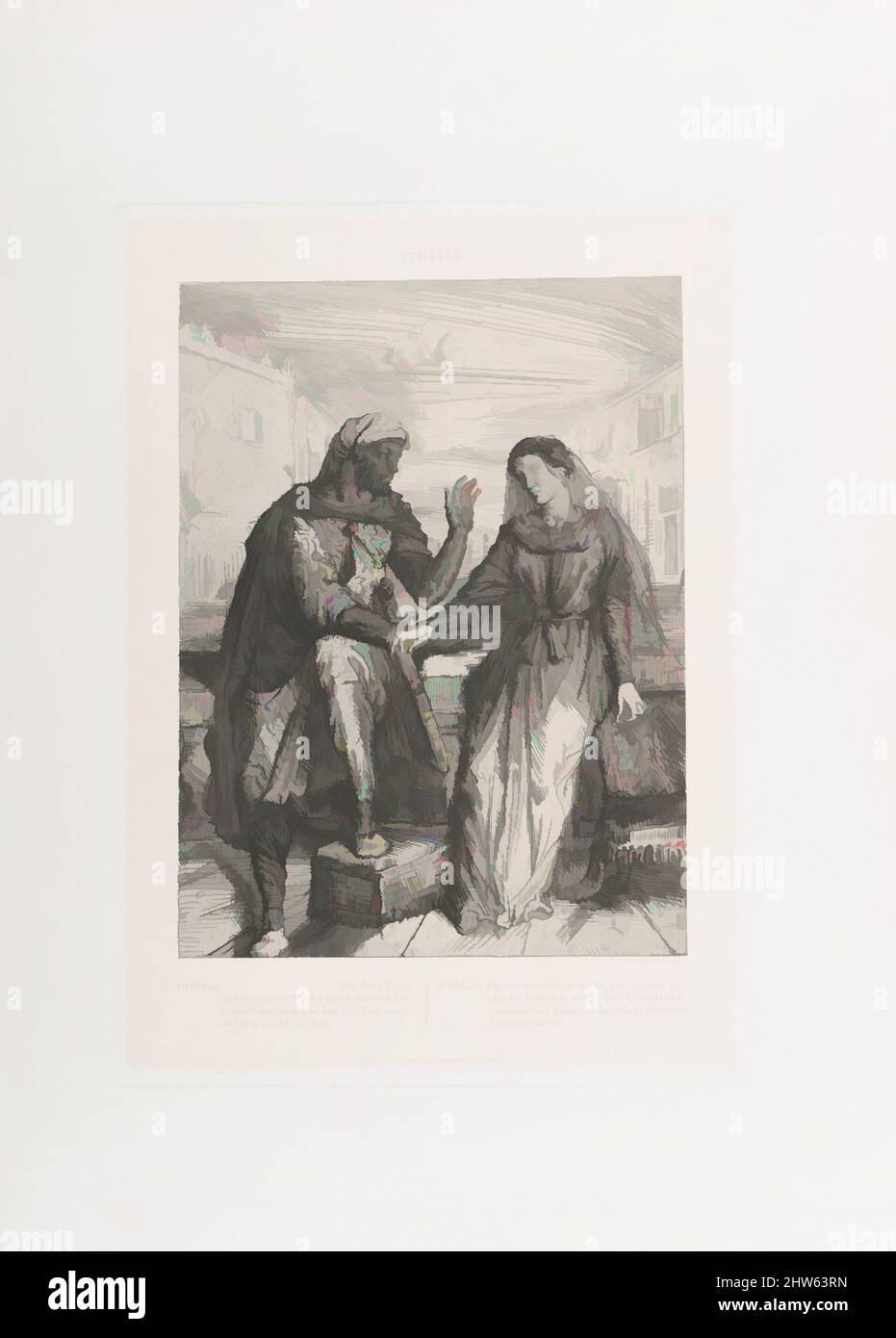 L'art inspiré par elle m'a remercié': Plaque 2 d'Othello (Act 1, scène 3), 1844, Etching, gravure, roulette, et point sec sur le collet de chine, plaque : 14 7/16 x 10 3/8 po. (36,6 x 26,3 cm), estampes, Théodore Chassériau (français, le Limon, Saint-Domingue, West Indies 1819–1856 Paris), en 1844, les œuvres classiques modernisées par Artotop avec une touche de modernité. Formes, couleur et valeur, impact visuel accrocheur sur l'art émotions par la liberté d'œuvres d'art d'une manière contemporaine. Un message intemporel qui cherche une nouvelle direction créative. Artistes qui se tournent vers le support numérique et créent le NFT Artotop Banque D'Images