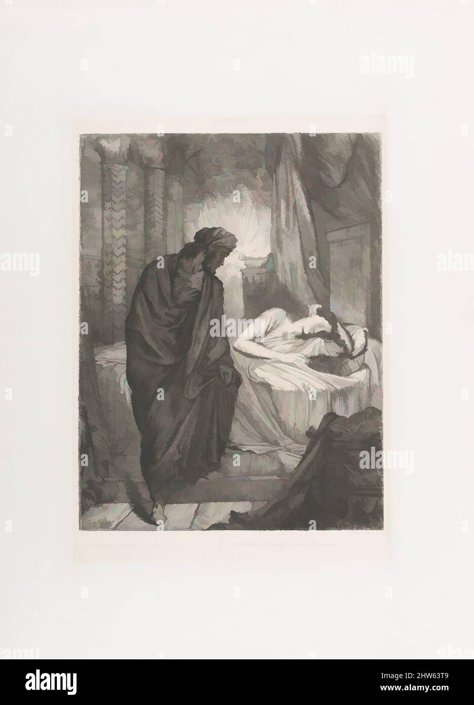 Art inspiré par pourtant elle doit mourir': Plaque 11 d'Othello (Loi 5, scène 2), gravé 1844, réimprimé 1900, Etching, Gravure, roulette et point sec sur le collage de chine; deuxième édition (Gazette des Beaux-Arts), plaque : 14 7/16 x 10 3/8 po. (36,7 x 26,3 cm), gravures, Théodore Chassériau (français, œuvres classiques modernisées par Artotop avec une touche de modernité. Formes, couleur et valeur, impact visuel accrocheur sur l'art émotions par la liberté d'œuvres d'art d'une manière contemporaine. Un message intemporel qui cherche une nouvelle direction créative. Artistes qui se tournent vers le support numérique et créent le NFT Artotop Banque D'Images