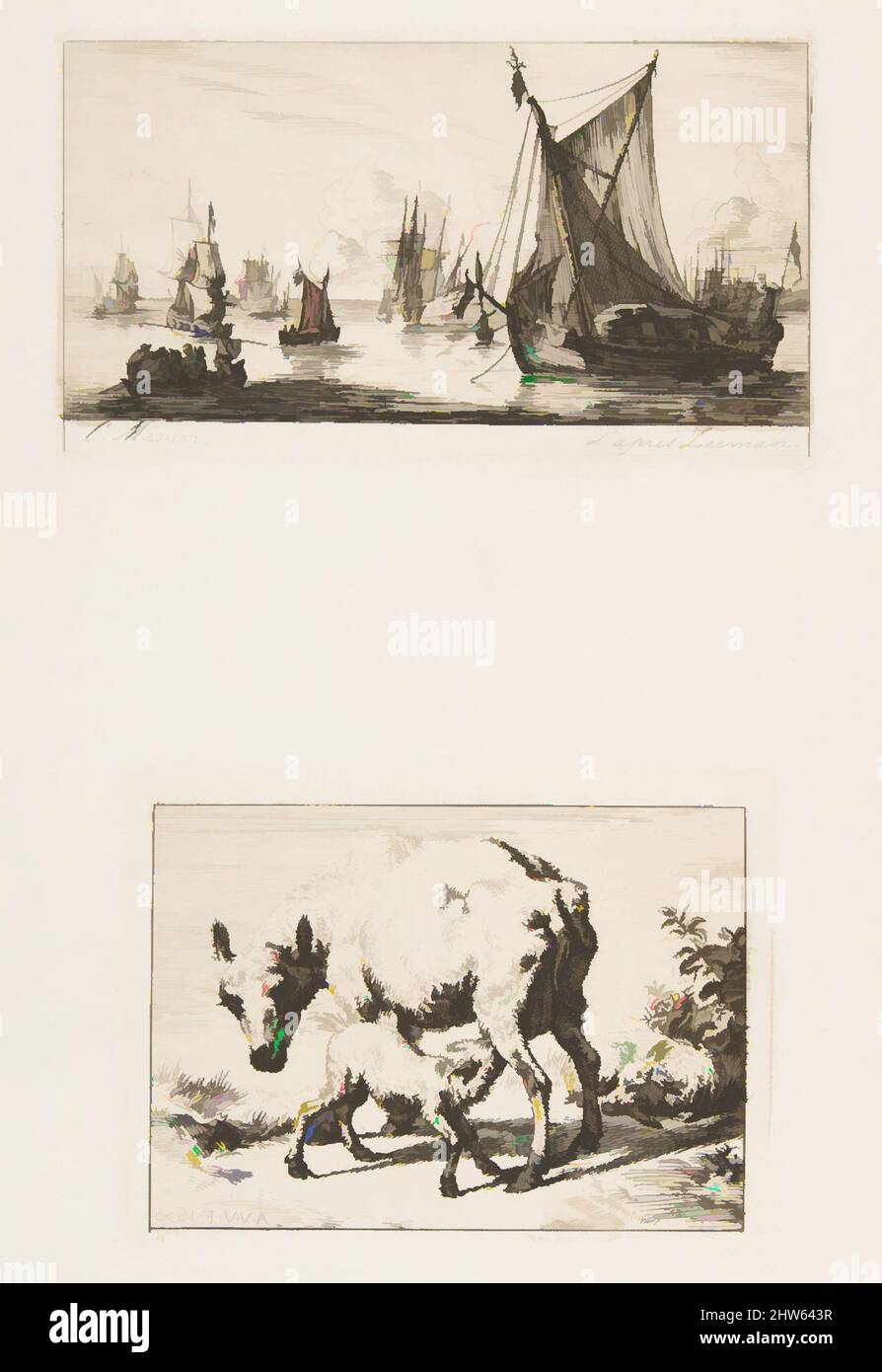Art inspiré par les pêcheurs de la mer du Sud; Ewe avec deux Lambs, 1850, gravures sur papier vélin; publié dans l'artiste (1861), assiette: 2 5/8 x 4 11/16 po. (6,6 x 11,9 cm), tirages, Charles Meryon (français, 1821–1868), d'après Reinier Nooms, Appelé Zeeman (néerlandais, Amsterdam ca. 1623–1664 Amsterdam, œuvres classiques modernisées par Artotop avec une touche de modernité. Formes, couleur et valeur, impact visuel accrocheur sur l'art émotions par la liberté d'œuvres d'art d'une manière contemporaine. Un message intemporel qui cherche une nouvelle direction créative. Artistes qui se tournent vers le support numérique et créent le NFT Artotop Banque D'Images