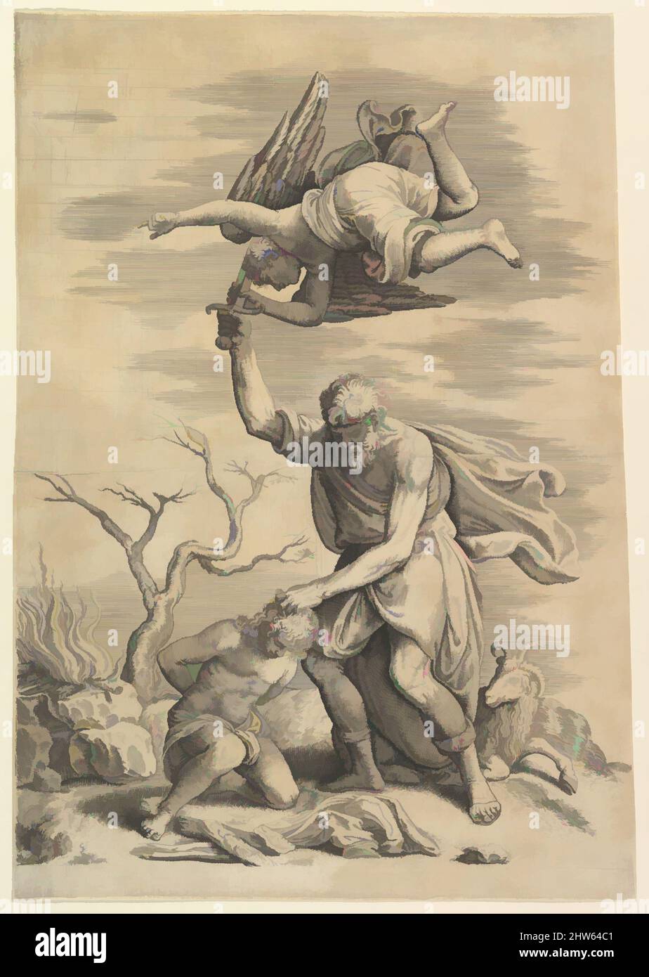 Art inspiré par l'Ange restant le bras d'Abraham, gravure et gravure, feuille: 16 3/4 x 11 3/4 po. (42,5 x 29,9 cm) taillé sur un platemark, estampes, attribué à Battista Franco (italien, Venise ca. 1510–1561 Venise, œuvres classiques modernisées par Artotop avec une touche de modernité. Formes, couleur et valeur, impact visuel accrocheur sur l'art émotions par la liberté d'œuvres d'art d'une manière contemporaine. Un message intemporel qui cherche une nouvelle direction créative. Artistes qui se tournent vers le support numérique et créent le NFT Artotop Banque D'Images