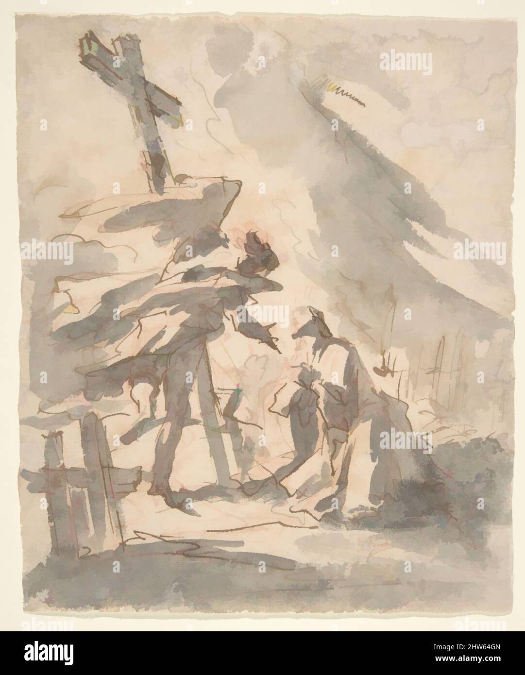 Art inspiré par le Christ dans le jardin de Gethsemane., 18th siècle, encre de plume et brune, brosse et lavage gris, sur craie rouge, feuille: 7 13/16 x 6 9/16 po. (19,8 x 16,6 cm) maximum; bordures irrégulières, dessins, Gaspésie Diziani (italien, Belluno 1689–1767 Venise, Œuvres classiques modernisées par Artotop avec une touche de modernité. Formes, couleur et valeur, impact visuel accrocheur sur l'art émotions par la liberté d'œuvres d'art d'une manière contemporaine. Un message intemporel qui cherche une nouvelle direction créative. Artistes qui se tournent vers le support numérique et créent le NFT Artotop Banque D'Images