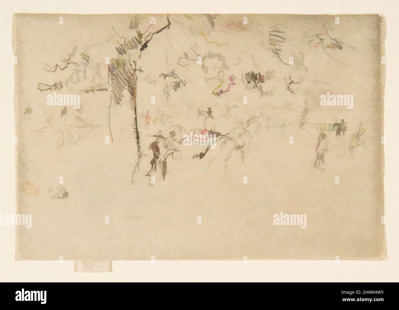 Art inspiré par Sketch dans le parc St. James's, 1884–86, gravure; seul état (Glasgow); imprimé à l'encre noire sur papier ivoire posé, plaque : 2 9/16 × 3 7/8 po. (6,5 × 9,8 cm), Prints, James McNeill Whistler (American, Lowell, Massachusetts 1834–1903 London, Classic œuvres modernisées par Artotop avec une touche de modernité. Formes, couleur et valeur, impact visuel accrocheur sur l'art émotions par la liberté d'œuvres d'art d'une manière contemporaine. Un message intemporel qui cherche une nouvelle direction créative. Artistes qui se tournent vers le support numérique et créent le NFT Artotop Banque D'Images