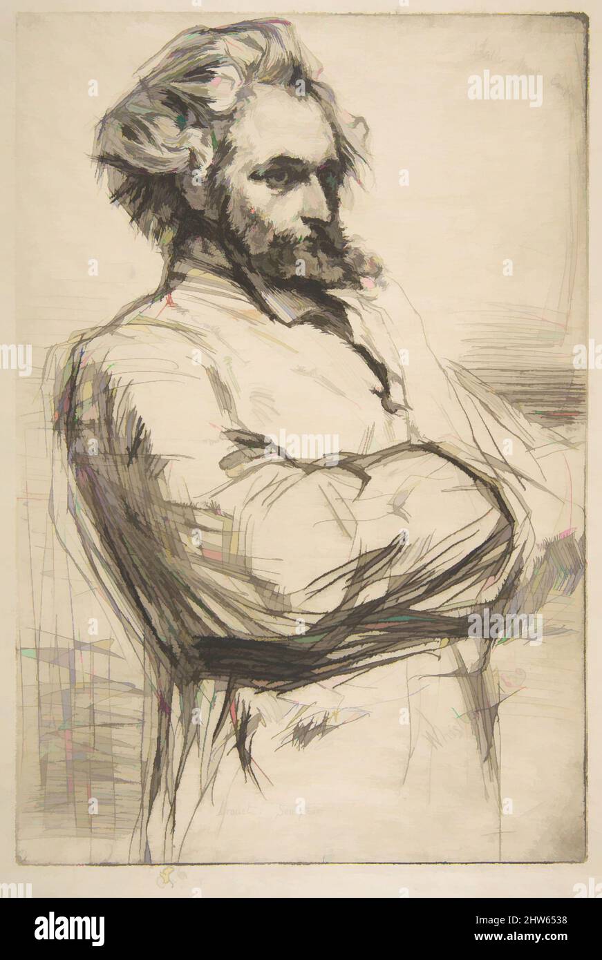 Art inspiré par Drouet (C.L. Drouet, Sculpteur), 1859, Décapage et point sec; deuxième état de deux (Glasgow); imprimé à l'encre noire, plaque: 8 7/8 x 6 po. (22,5 x 15,2 cm), Prints, James McNeill Whistler (American, Lowell, Massachusetts 1834–1903 London, Classic œuvres modernisées par Artotop avec une touche de modernité. Formes, couleur et valeur, impact visuel accrocheur sur l'art émotions par la liberté d'œuvres d'art d'une manière contemporaine. Un message intemporel qui cherche une nouvelle direction créative. Artistes qui se tournent vers le support numérique et créent le NFT Artotop Banque D'Images