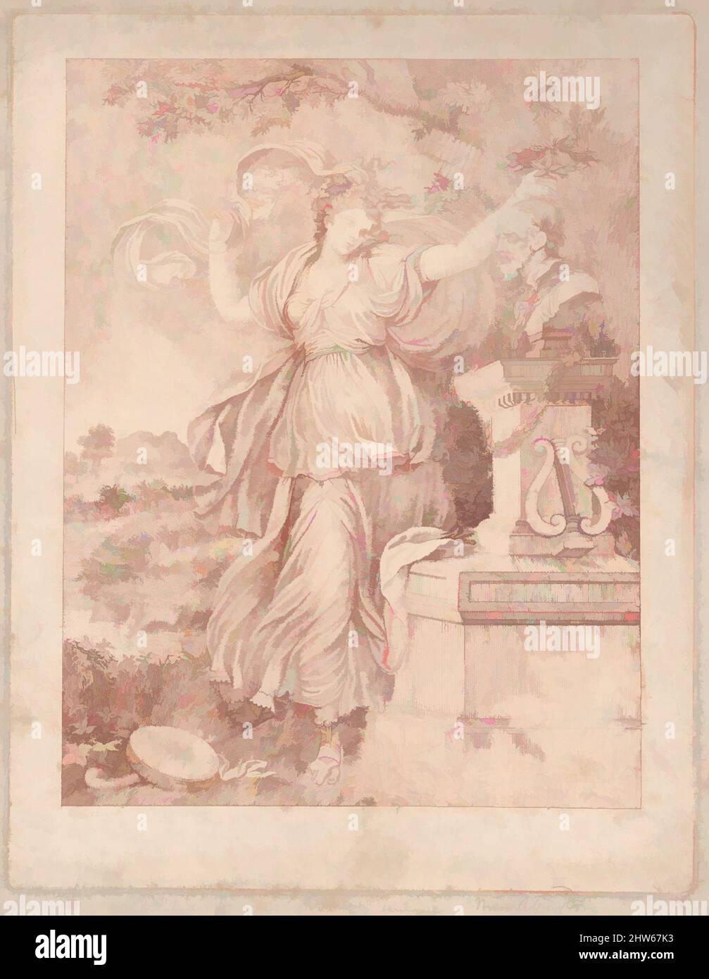 Art inspiré par Mme Abington comme Thalia, 1783, gravure et gravure en pointillé; épreuve à l'emploi, imprimé à l'encre brune, plaque: 10 3/4 x 8 1/2 po. (27,3 x 21,6 cm), Prints, d'après Richard Cosway (British, Oakford, Devon 1742–1821 London), Beauty and Talent propulsa Fanny Barton (plus tard Madame, les œuvres classiques modernisées par Artotop avec une touche de modernité. Formes, couleur et valeur, impact visuel accrocheur sur l'art émotions par la liberté d'œuvres d'art d'une manière contemporaine. Un message intemporel qui cherche une nouvelle direction créative. Artistes qui se tournent vers le support numérique et créent le NFT Artotop Banque D'Images