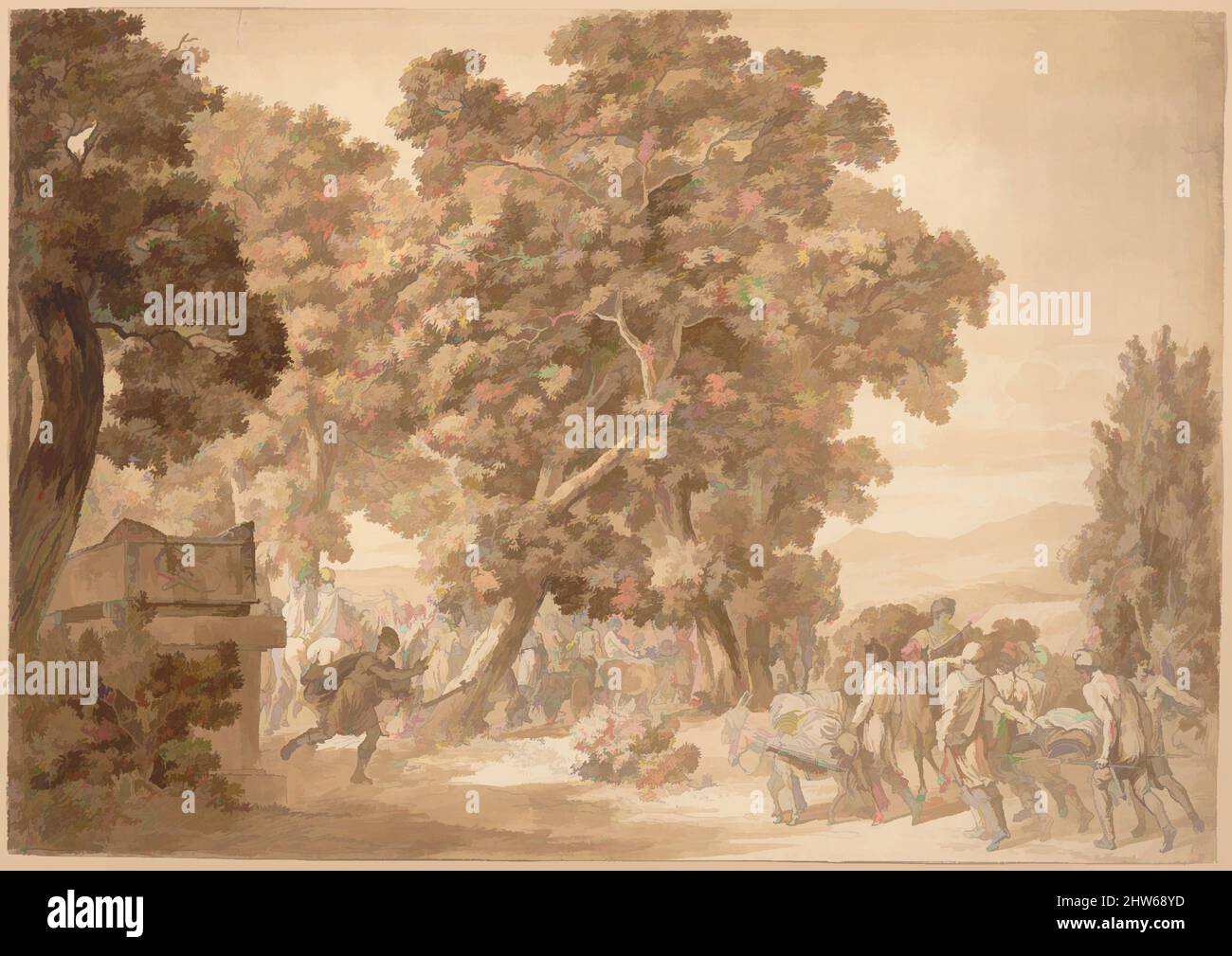 Art inspiré par Ajax dans la tombe, ca. 1790–99, encre stylo et marron, encre pinceau et marron, sur croquis en graphite, 22 1/4 x 31 1/2 po. (56,5 x 80 cm), dessins, Jacob Wilhelm Mechau (allemand, Leipzig 1745–1808 Dresde), ce dessin est un exemple le plus impressionnant du style mûr de Mechau et, les œuvres classiques modernisées par Artotop avec une touche de modernité. Formes, couleur et valeur, impact visuel accrocheur sur l'art émotions par la liberté d'œuvres d'art d'une manière contemporaine. Un message intemporel qui cherche une nouvelle direction créative. Artistes qui se tournent vers le support numérique et créent le NFT Artotop Banque D'Images