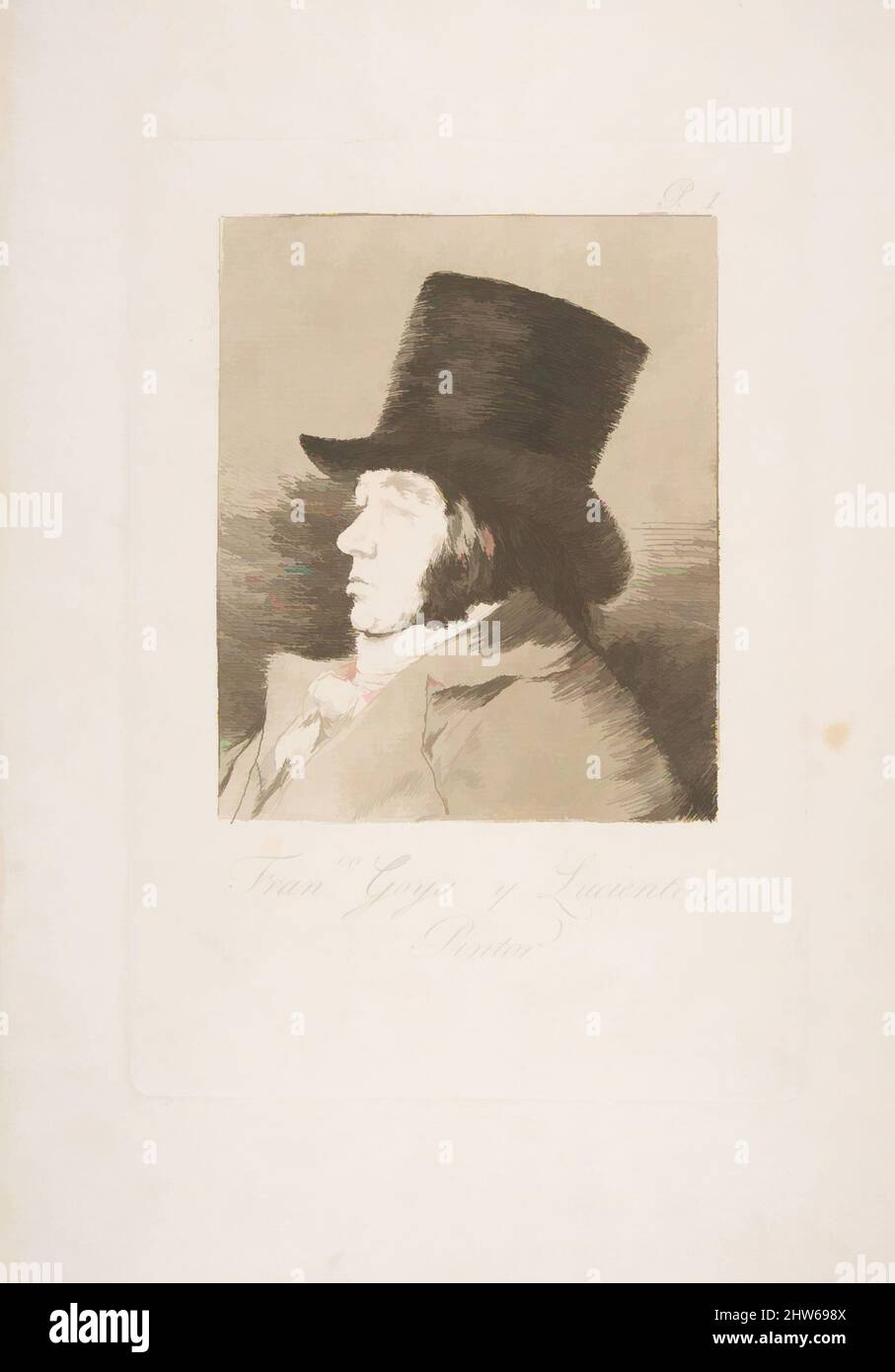 Art inspiré par la planche 1 de 'Los Caprichos': Autoportrait de Goya ( Franco. Goya e Lucientes, Pintor), 1799, Etching, aquatint, Point sec et burin, plaque : 8 9/16 po. × 6 po (21,8 × 15,2 cm), Prints, Goya (Francisco de Goya y Lucientes) (Espagnol, Fuendetodos 1746–1828 Bordeaux, oeuvres classiques modernisées par Artotop avec une touche de modernité. Formes, couleur et valeur, impact visuel accrocheur sur l'art émotions par la liberté d'œuvres d'art d'une manière contemporaine. Un message intemporel qui cherche une nouvelle direction créative. Artistes qui se tournent vers le support numérique et créent le NFT Artotop Banque D'Images