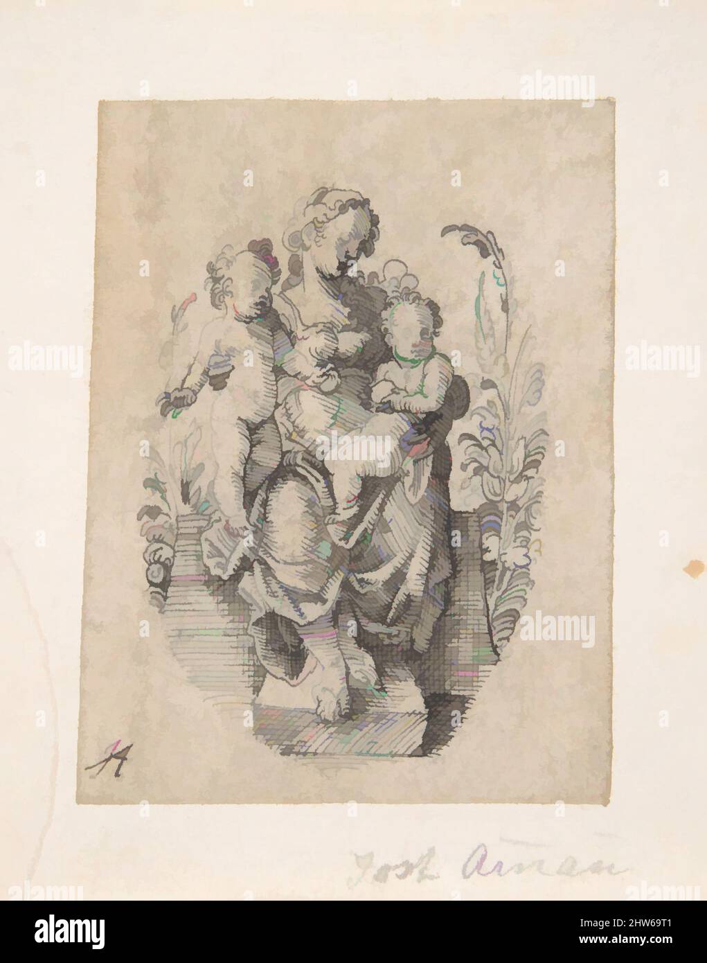 Art inspiré par Une personnalité assise de Charité avec deux enfants, 1539–91, stylo et encre noire, feuille : 2 13/16 x 2 1/8 po. (7,1 x 5,4 cm), dessins, Jost Amman (Suisse, Zurich avant 1539–1591 Nuremberg, œuvres classiques modernisées par Artotop avec un peu de modernité. Formes, couleur et valeur, impact visuel accrocheur sur l'art émotions par la liberté d'œuvres d'art d'une manière contemporaine. Un message intemporel qui cherche une nouvelle direction créative. Artistes qui se tournent vers le support numérique et créent le NFT Artotop Banque D'Images