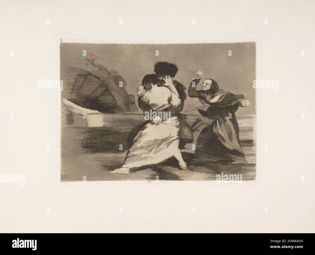 Art inspiré par la planche 9 de 'les désastres de la guerre' (Los Desastres de la Guerra):ils n'aiment pas (No quieren.), 1810 (publié en 1863), Etching, burnished aquatint, drypoint, burin et burnisher, plaque : 6 1/8 × 8 3/16 in. (15,5 × 20,8 cm), Prints, Goya (Francisco de Goya y Lucientes, oeuvres classiques modernisées par Artotop avec une touche de modernité. Formes, couleur et valeur, impact visuel accrocheur sur l'art émotions par la liberté d'œuvres d'art d'une manière contemporaine. Un message intemporel qui cherche une nouvelle direction créative. Artistes qui se tournent vers le support numérique et créent le NFT Artotop Banque D'Images