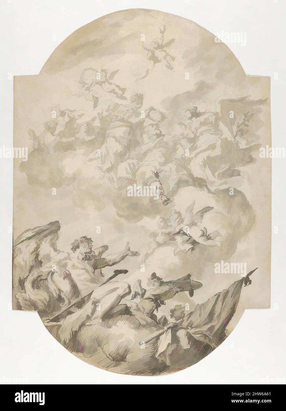 Art inspiré par la glorification de la famille Widmann, ca. 1755, stylo et encre grise, lavage gris, sur craie noire, feuille : 15 3/16 x 10 9/16 po. (38,5 x 26,9 cm), dessins, Gaspésie Diziani (italien, Belluno 1689–1767 Venise, œuvres classiques modernisées par Artotop avec une touche de modernité. Formes, couleur et valeur, impact visuel accrocheur sur l'art émotions par la liberté d'œuvres d'art d'une manière contemporaine. Un message intemporel qui cherche une nouvelle direction créative. Artistes qui se tournent vers le support numérique et créent le NFT Artotop Banque D'Images