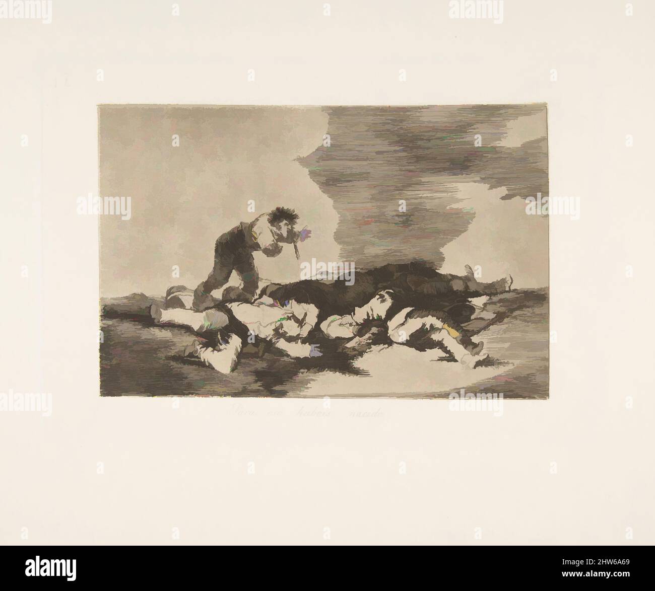 Art inspiré par la planche 12 de 'les désastres de la guerre' (Los Desastres de la Guerra):c'est ce pour quoi vous êtes né (Para eso habeis nacido.), 1810 (publié en 1863), Etching, lavis, Drypoint et burin, Plaque : 6 7/16 × 9 1/4 po (16,4 × 23,5 cm), Prints, Goya (Francisco de Goya y Lucientes, oeuvres classiques modernisées par Artotop avec une touche de modernité. Formes, couleur et valeur, impact visuel accrocheur sur l'art émotions par la liberté d'œuvres d'art d'une manière contemporaine. Un message intemporel qui cherche une nouvelle direction créative. Artistes qui se tournent vers le support numérique et créent le NFT Artotop Banque D'Images