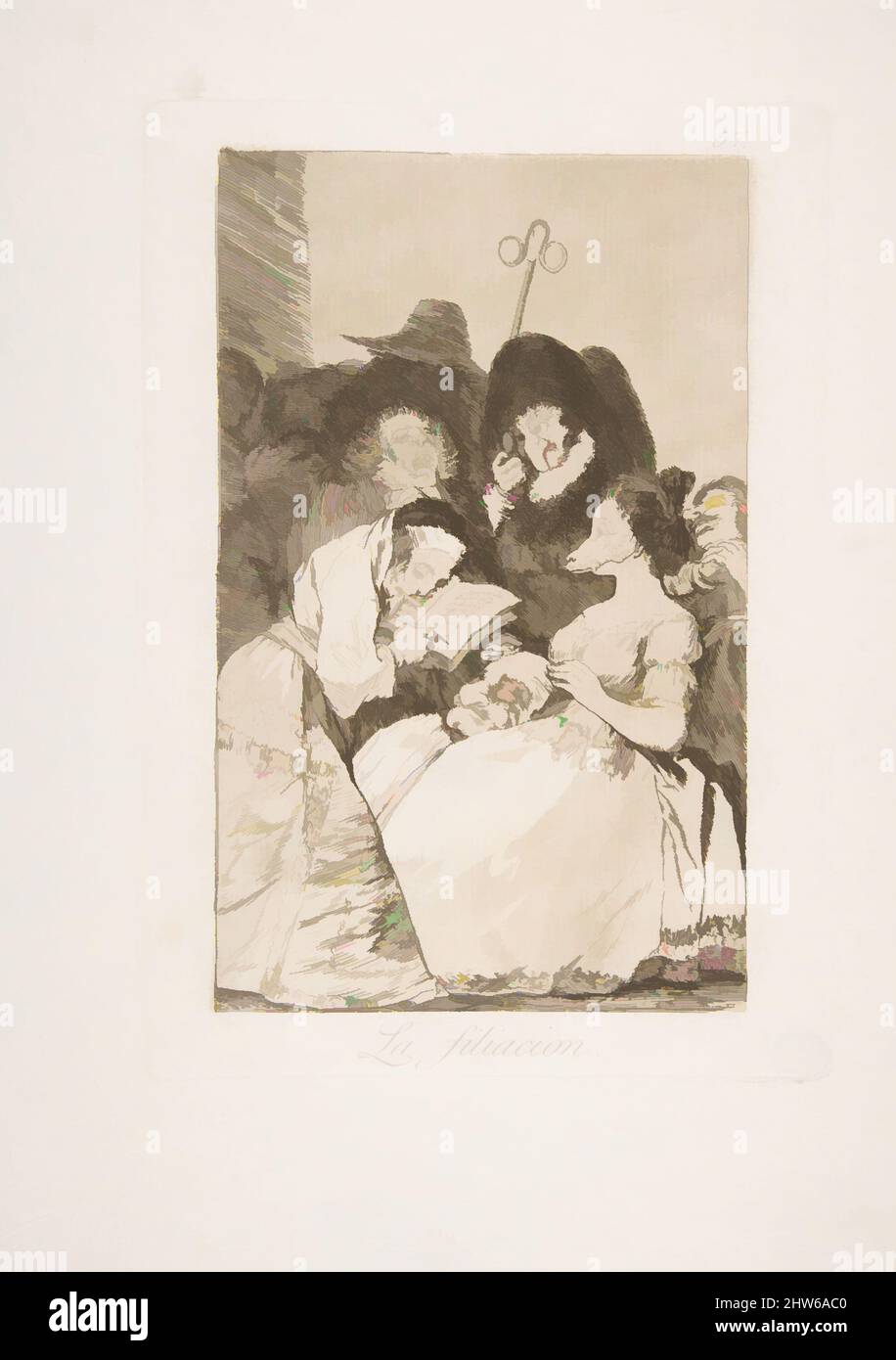 Art inspiré par la planche 57 de 'Los Caprichos' : la filiation (la filiacion.), 1799, Etching et aquatint, plaque : 8 7/16 x 5 7/8 po. (21,5 x 15 cm), Prints, Goya (Francisco de Goya y Lucientes) (Espagnol, Fuendetodos 1746–1828 Bordeaux, oeuvres classiques modernisées par Artotop avec une touche de modernité. Formes, couleur et valeur, impact visuel accrocheur sur l'art émotions par la liberté d'œuvres d'art d'une manière contemporaine. Un message intemporel qui cherche une nouvelle direction créative. Artistes qui se tournent vers le support numérique et créent le NFT Artotop Banque D'Images