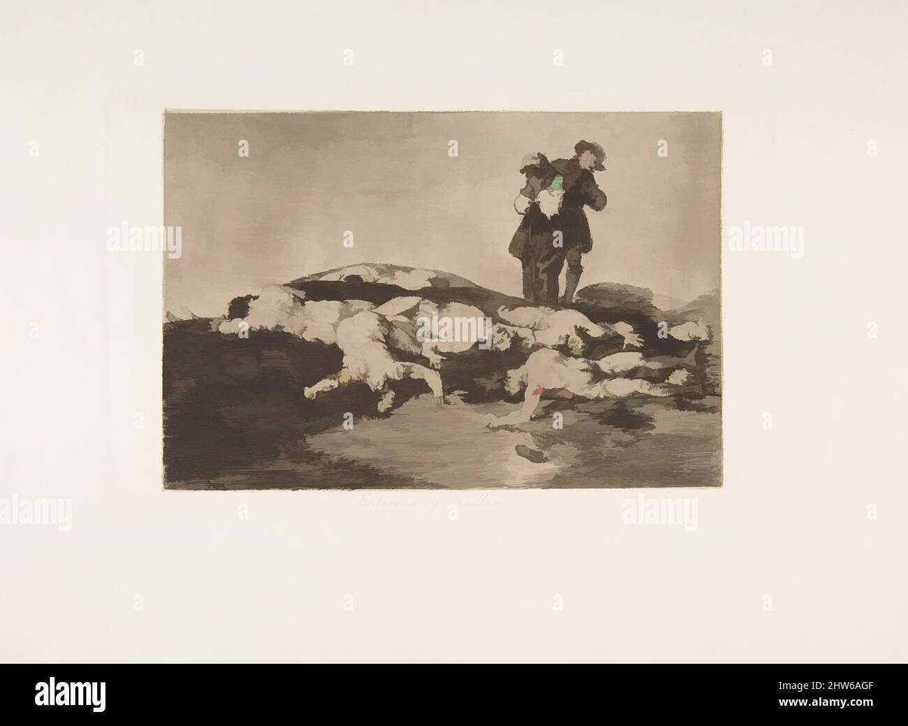 Art inspiré par la planche 18 de 'les désastres de la guerre' (Los Desastres de la Guerra): 'Les enterrer et garder le calme' (Enterrar y calar), 1810 (publié en 1863), Etching, brunie de la lave, le point sec et le burin, Plaque : 6 5/16 × 9 1/4 po (16 × 23,5 cm), Prints, Goya (Francisco de Goya y Lucientes, oeuvres classiques modernisées par Artotop avec une touche de modernité. Formes, couleur et valeur, impact visuel accrocheur sur l'art émotions par la liberté d'œuvres d'art d'une manière contemporaine. Un message intemporel qui cherche une nouvelle direction créative. Artistes qui se tournent vers le support numérique et créent le NFT Artotop Banque D'Images
