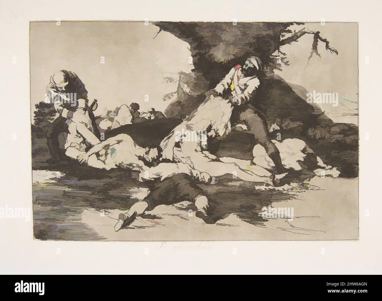 Art inspiré par la planche 16 de « les désastres de la guerre » (Los Desastres de la Guerra) : ils en font usage. » (Se aprovechan.), 1810 ( publié en 1863), Etching, lavis, Drypoint, burin et burnisher, Plaque : 6 5/16 × 9 1/4 po (16 × 23,5 cm), Prints, Goya (Francisco de Goya y Lucientes, oeuvres classiques modernisées par Artotop avec une touche de modernité. Formes, couleur et valeur, impact visuel accrocheur sur l'art émotions par la liberté d'œuvres d'art d'une manière contemporaine. Un message intemporel qui cherche une nouvelle direction créative. Artistes qui se tournent vers le support numérique et créent le NFT Artotop Banque D'Images