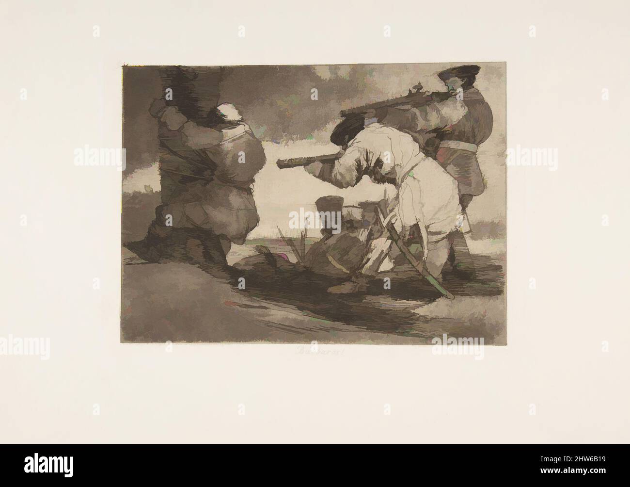 Art inspiré par la planche 38 de 'les désastres de la guerre' (Los Desastres de la Guerra):'Barbarians!' (Bárbaros!), 1810 (publié en 1863), Etching, burnished aquatint, burin et burnisher, Plaque : 6 po × 8 3/16 po (15,3 × 20,8 cm), Prints, Goya (Francisco de Goya y Lucientes) (espagnol, oeuvres classiques modernisées par Artotop avec une touche de modernité. Formes, couleur et valeur, impact visuel accrocheur sur l'art émotions par la liberté d'œuvres d'art d'une manière contemporaine. Un message intemporel qui cherche une nouvelle direction créative. Artistes qui se tournent vers le support numérique et créent le NFT Artotop Banque D'Images