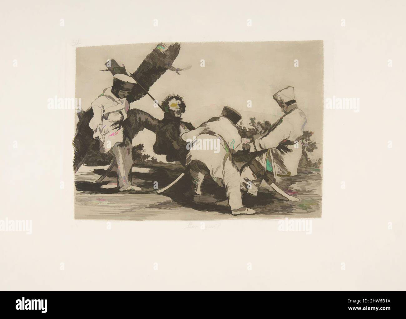 Art inspiré par la planche 32 de 'les désastres de la guerre' (Los Desastres de la Guerra):' Pourquoi?' (Por qué?), 1810 ( publié en 1863), Etching, lavis, point sec, burin et burnisher, Plaque : 6 1/8 × 8 1/16 po (15,5 × 20,5 cm), Prints, Goya (Francisco de Goya y Lucientes) (Espagnol, Fuendetodos, oeuvres classiques modernisées par Artotop avec une touche de modernité. Formes, couleur et valeur, impact visuel accrocheur sur l'art émotions par la liberté d'œuvres d'art d'une manière contemporaine. Un message intemporel qui cherche une nouvelle direction créative. Artistes qui se tournent vers le support numérique et créent le NFT Artotop Banque D'Images