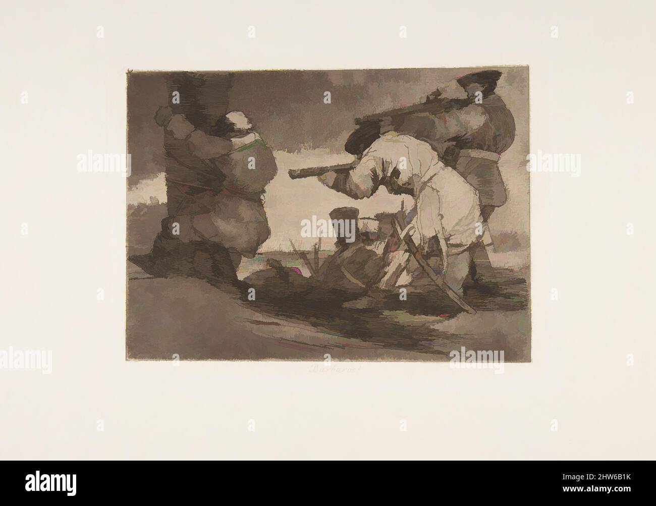Art inspiré par la planche 38 de 'les désastres de la guerre' (Los Desastres de la Guerra):'Barbarians!' (Bárbaros!), 1810 (publié en 1863), Etching, burnished aquatint, burin and Burnisher, plaque: 6 1/8 × 8 1/16 po. (15,5 × 20,5 cm), Prints, Goya (Francisco de Goya y Lucientes) (espagnol, oeuvres classiques modernisées par Artotop avec une touche de modernité. Formes, couleur et valeur, impact visuel accrocheur sur l'art émotions par la liberté d'œuvres d'art d'une manière contemporaine. Un message intemporel qui cherche une nouvelle direction créative. Artistes qui se tournent vers le support numérique et créent le NFT Artotop Banque D'Images