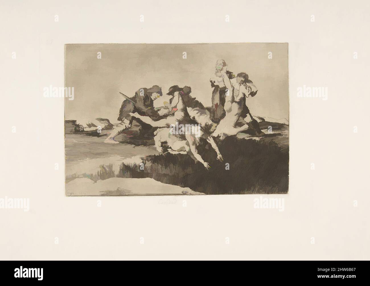 Art inspiré par la planche 27 de 'les désastres de la guerre' (Los Desastres de la Guerra):' Charité.'(Caridad.), 1810 ( publié en 1863), Etching, lavis, Drypoint, burin, Et burnisher, plaque : 6 5/16 × 9 1/4 in. (16 × 23,5 cm), Prints, Goya (Francisco de Goya y Lucientes) (Espagnol, Fuendetodos, oeuvres classiques modernisées par Artotop avec une touche de modernité. Formes, couleur et valeur, impact visuel accrocheur sur l'art émotions par la liberté d'œuvres d'art d'une manière contemporaine. Un message intemporel qui cherche une nouvelle direction créative. Artistes qui se tournent vers le support numérique et créent le NFT Artotop Banque D'Images