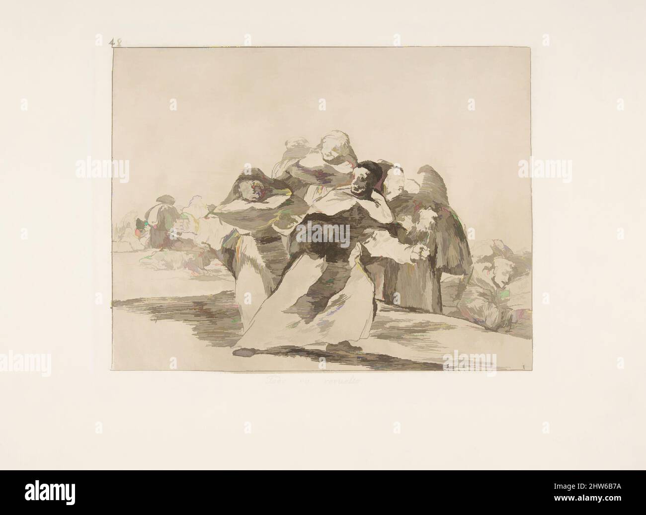 Art inspiré par la planche 42 de 'les désastres de la guerre' (Los Desastres de la Guerra): 'Tout est Topsy-turvey.'(Todo va revuelto.), 1810 (publié en 1863), Etching et burin, plaque: 6 3/4 × 8 9/16 in. (17,2 × 21,7 cm), Prints, Goya (Francisco de Goya y Lucientes) (Espagnol, Fuendetodos, oeuvres classiques modernisées par Artotop avec une touche de modernité. Formes, couleur et valeur, impact visuel accrocheur sur l'art émotions par la liberté d'œuvres d'art d'une manière contemporaine. Un message intemporel qui cherche une nouvelle direction créative. Artistes qui se tournent vers le support numérique et créent le NFT Artotop Banque D'Images