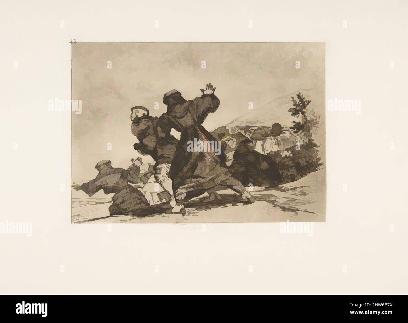 Art inspiré par la planche 43 de 'les désastres de la guerre' (Los Desastres de la Guerra): 'Cela aussi.' (Tambien esto.), 1810 (publié en 1863), Etching, aquatint bruni et burnisher, plaque : 6 1/8 × 8 1/8 po. (15,5 × 20,6 cm), Prints, Goya (Francisco de Goya y Lucientes) (espagnol, oeuvres classiques modernisées par Artotop avec une touche de modernité. Formes, couleur et valeur, impact visuel accrocheur sur l'art émotions par la liberté d'œuvres d'art d'une manière contemporaine. Un message intemporel qui cherche une nouvelle direction créative. Artistes qui se tournent vers le support numérique et créent le NFT Artotop Banque D'Images