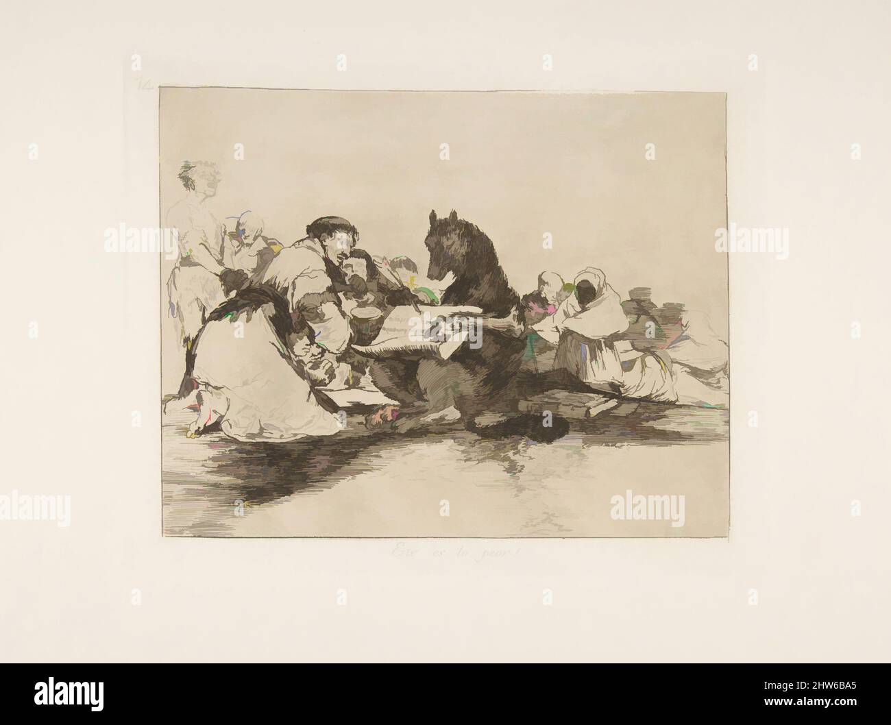 Art inspiré par la planche 74 de 'les désastres de la guerre' (Los Desastres de la Guerra): 'C'est le pire de lui!' (Esto es lo peor!), après 1814–15 (publié en 1863), Etching et burnisher, plaque : 6 15/16 × 8 1/2 po. (17,6 × 21,6 cm), Prints, Goya (Francisco de Goya y Lucientes) (espagnol, oeuvres classiques modernisées par Artotop avec une touche de modernité. Formes, couleur et valeur, impact visuel accrocheur sur l'art émotions par la liberté d'œuvres d'art d'une manière contemporaine. Un message intemporel qui cherche une nouvelle direction créative. Artistes qui se tournent vers le support numérique et créent le NFT Artotop Banque D'Images