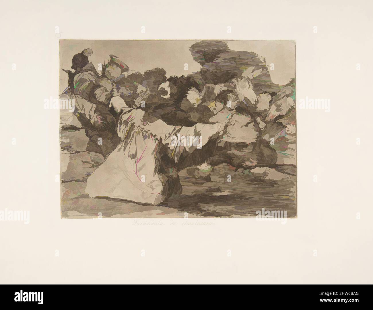 Art inspiré par la planche 75 de 'les désastres de la guerre' (Los Desastres de la Guerra): 'Charlatan's Show' (Farándula de charlatanes.), après 1814–15 (publié en 1863), Etching, aquatint ou lavis, Drypoint et buriin, plaque: 6 3/4 × 8 11/16 in. (17,2 × 22 cm), Prints, Goya (Francisco de Goya, oeuvres classiques modernisées par Artotop avec une touche de modernité. Formes, couleur et valeur, impact visuel accrocheur sur l'art émotions par la liberté d'œuvres d'art d'une manière contemporaine. Un message intemporel qui cherche une nouvelle direction créative. Artistes qui se tournent vers le support numérique et créent le NFT Artotop Banque D'Images