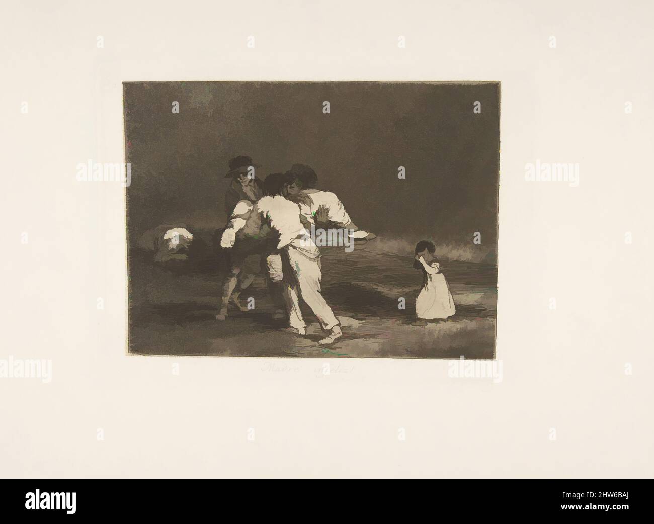 Art inspiré par la planche 50 de 'les désastres de la guerre' (Los Desastres de la Guerra): 'Mère malheureuse!.' (Madre Infeliz!), 1811–12 (publié en 1863), décapage, aquatint bruni et point sec, plaque : 6 1/8 × 8 1/16 po. (15,5 × 20,5 cm), Prints, Goya (Francisco de Goya y Lucientes) (espagnol, oeuvres classiques modernisées par Artotop avec une touche de modernité. Formes, couleur et valeur, impact visuel accrocheur sur l'art émotions par la liberté d'œuvres d'art d'une manière contemporaine. Un message intemporel qui cherche une nouvelle direction créative. Artistes qui se tournent vers le support numérique et créent le NFT Artotop Banque D'Images