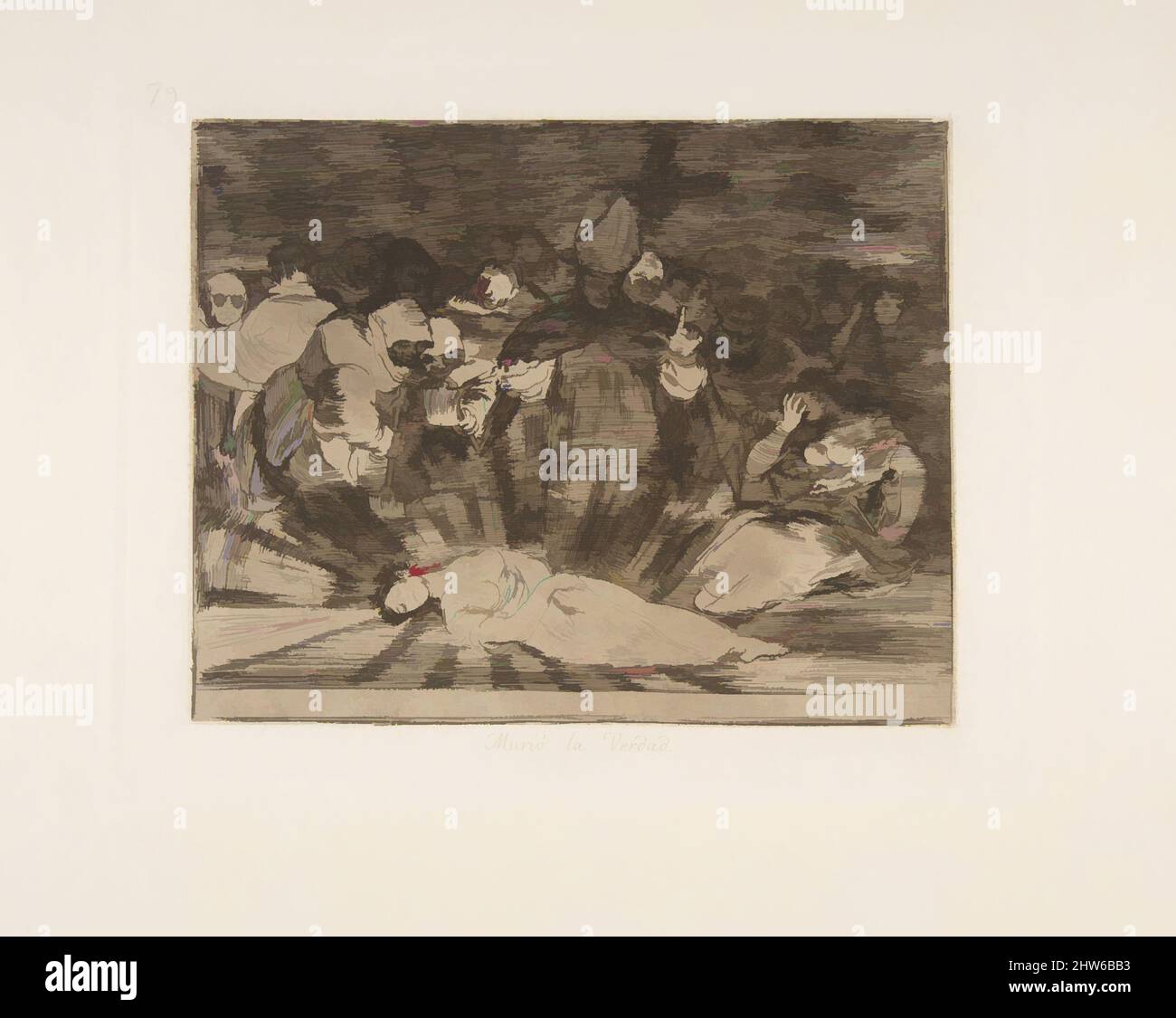 Art inspiré par la planche 79 de 'les désastres de la guerre' (Los Desastres de la Guerra): 'La vérité est morte' (Murió la verdad.), après 1814–15 (publié en 1863), Etching et burnisher, plaque: 6 13/16 × 8 9/16 in. (17,3 × 21,8 cm), Prints, Goya (Francisco de Goya y Lucientes) (espagnol, oeuvres classiques modernisées par Artotop avec une touche de modernité. Formes, couleur et valeur, impact visuel accrocheur sur l'art émotions par la liberté d'œuvres d'art d'une manière contemporaine. Un message intemporel qui cherche une nouvelle direction créative. Artistes qui se tournent vers le support numérique et créent le NFT Artotop Banque D'Images
