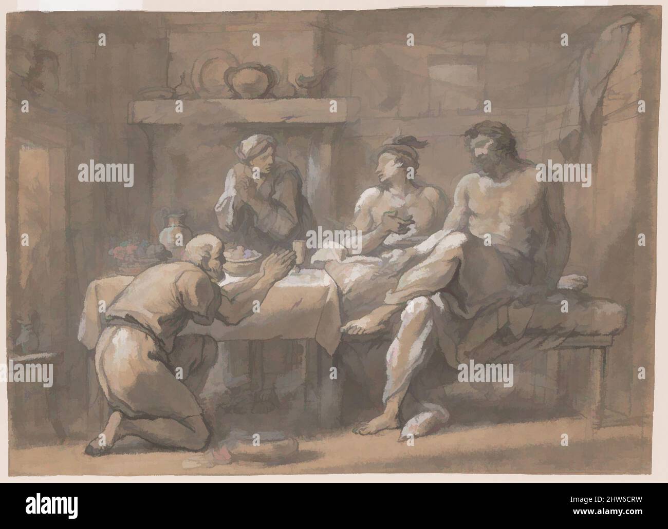 Art inspiré par Jupiter et Mercure dans la Maison de Baucis et Philémon, 18th siècle, craie noire, rehaussé de gouache blanche sur papier blanc cousu coloré antique, feuille: 9 13/16 x 13 13/16 po. (24,9 x 35,1 cm), dessins, Hyacinthe Collin de Vermont (français, Versailles 1693–1761 Paris, oeuvres classiques modernisées par Artotop avec une touche de modernité. Formes, couleur et valeur, impact visuel accrocheur sur l'art émotions par la liberté d'œuvres d'art d'une manière contemporaine. Un message intemporel qui cherche une nouvelle direction créative. Artistes qui se tournent vers le support numérique et créent le NFT Artotop Banque D'Images