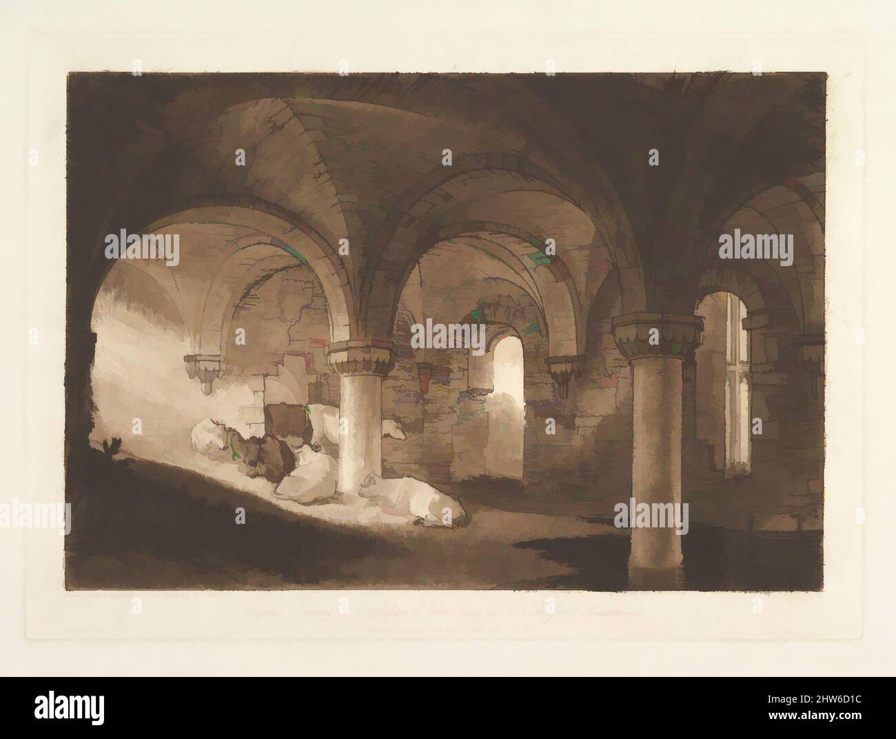 Art inspiré par la crypte de l'abbaye de Kirkstall (Liber Studiorum, partie VIII, planche 39), 11 février 1812, Gravure, aquatint et mezzotint ; deuxième état de quatre, plaque : 7 x 10 7/16 po. (17,8 x 26,5 cm), Prints, Turner a distillé ses idées sur le paysage dans 'Liber Studiorum' (latin pour le livre de, les œuvres classiques modernisées par Artotop avec un peu de modernité. Formes, couleur et valeur, impact visuel accrocheur sur l'art émotions par la liberté d'œuvres d'art d'une manière contemporaine. Un message intemporel qui cherche une nouvelle direction créative. Artistes qui se tournent vers le support numérique et créent le NFT Artotop Banque D'Images